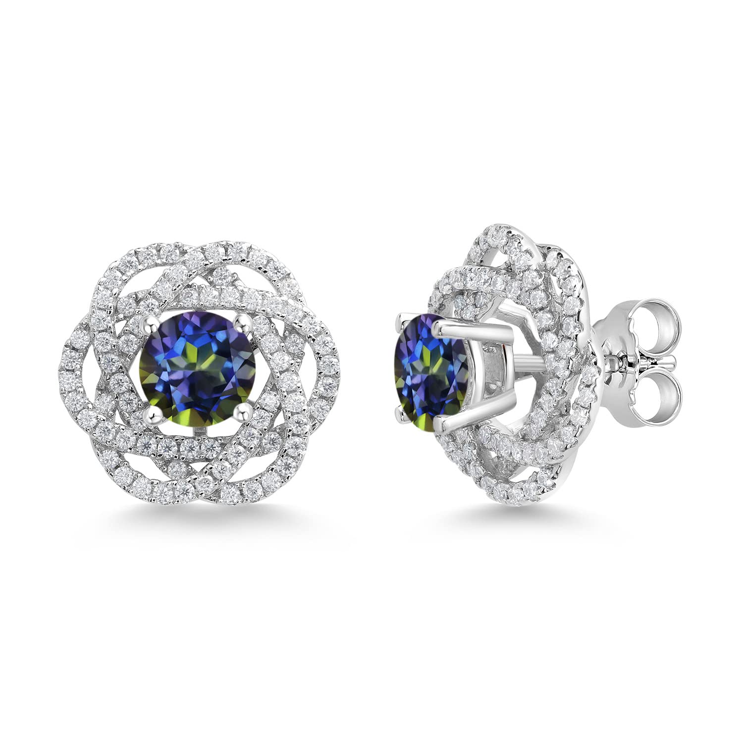 Gem Stone King 6MM Round 925 Sterling Silver Birthstone Stud Earrings with White Moissanite & Removable Jackets for Women | Perfect Gift for Birthday, Anniversary & Everyday Wear
