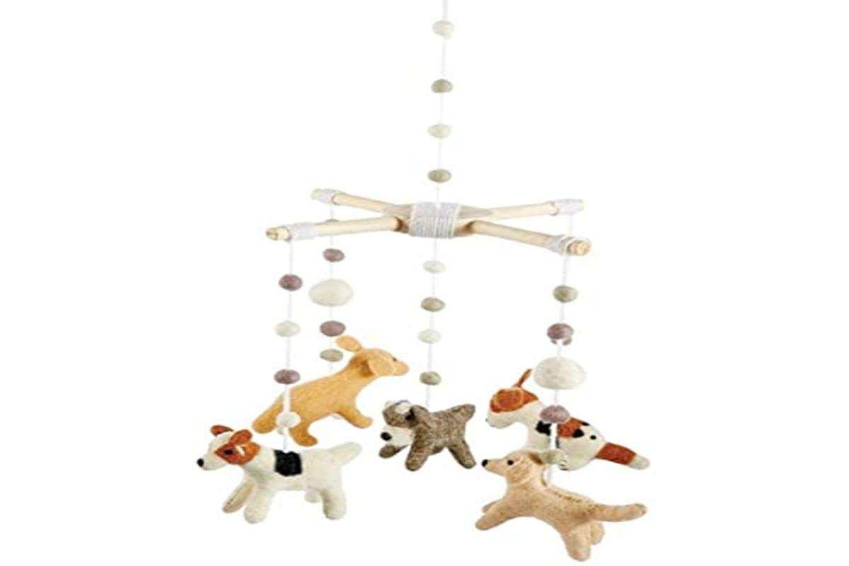 Mud Pie Baby Nursery Puppy Mobile - Colorful Handmade Crib Toy for Newborns & Infants - 21.5