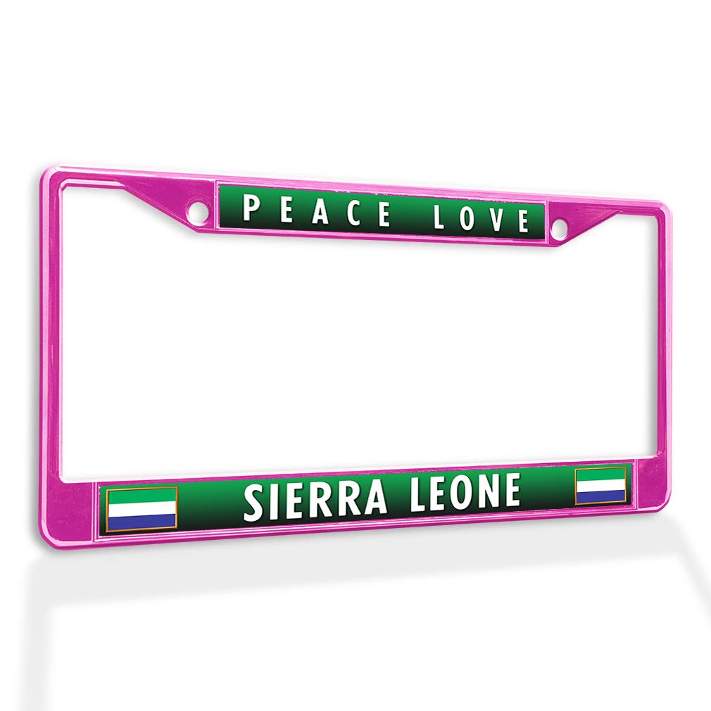 Premium Metal License Plate Frame with Solid Insert - Peace Love Sierra Leone Design, Weatherproof & Durable Car Accessories (Hot Pink, 2 Holes) - Perfect for Customizing Your Vehicle & Showing National Pride