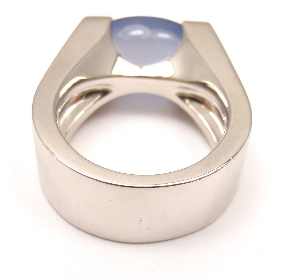 Authentic Cartier 18K White Gold Large Chalcedony Ring for Women - Luxury Statement Jewelry for Weddings, Anniversaries & Special Occasions
