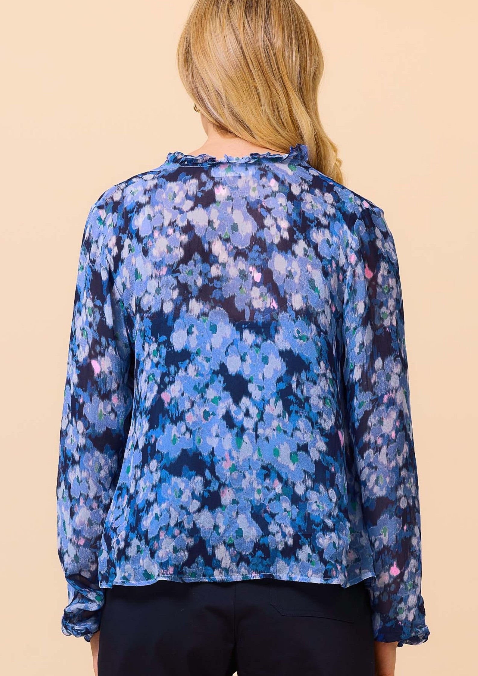 Noelle Blouse - Women's Floral Print Long Sleeve Shirt in Blue & Pink | Casual Office Wear & Spring Outfits