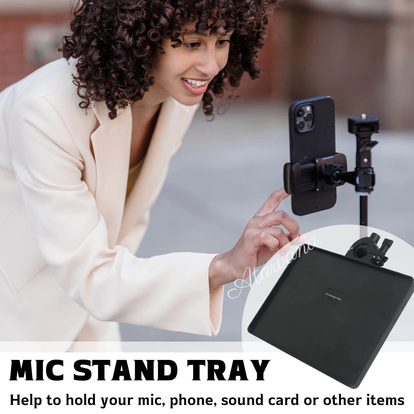 Universal Microphone Stand Tray - Adjustable Clamp-On Utility Shelf for Sheet Music, Streaming & Recording | Durable Mic Stand Accessory for Live Performances, Karaoke, Studio Sessions & Music Practice