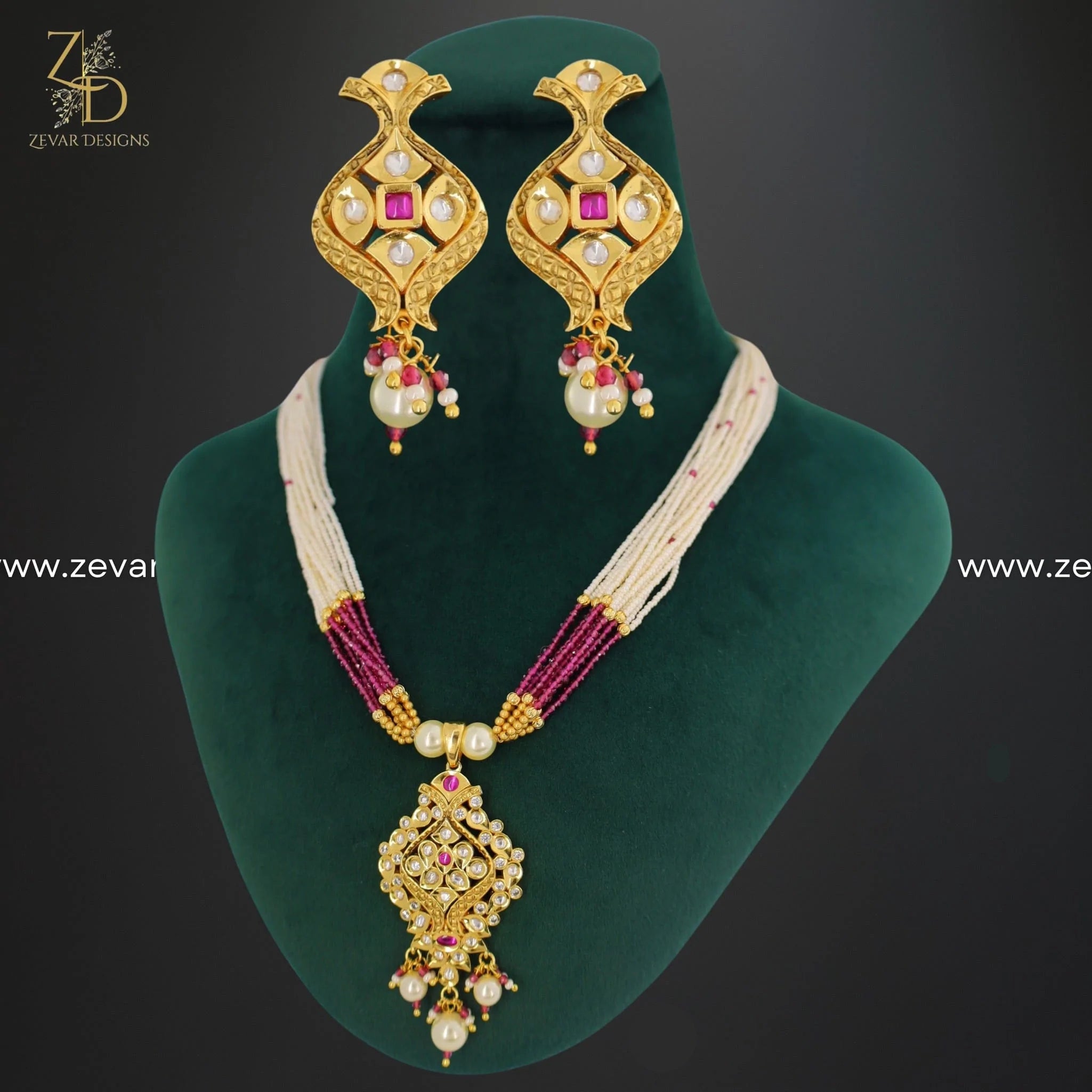 Exquisite Kundan and AD Pendant Set in Ruby Red | Elegant Indian Jewelry for Women | Perfect for Weddings, Parties & Special Occasions