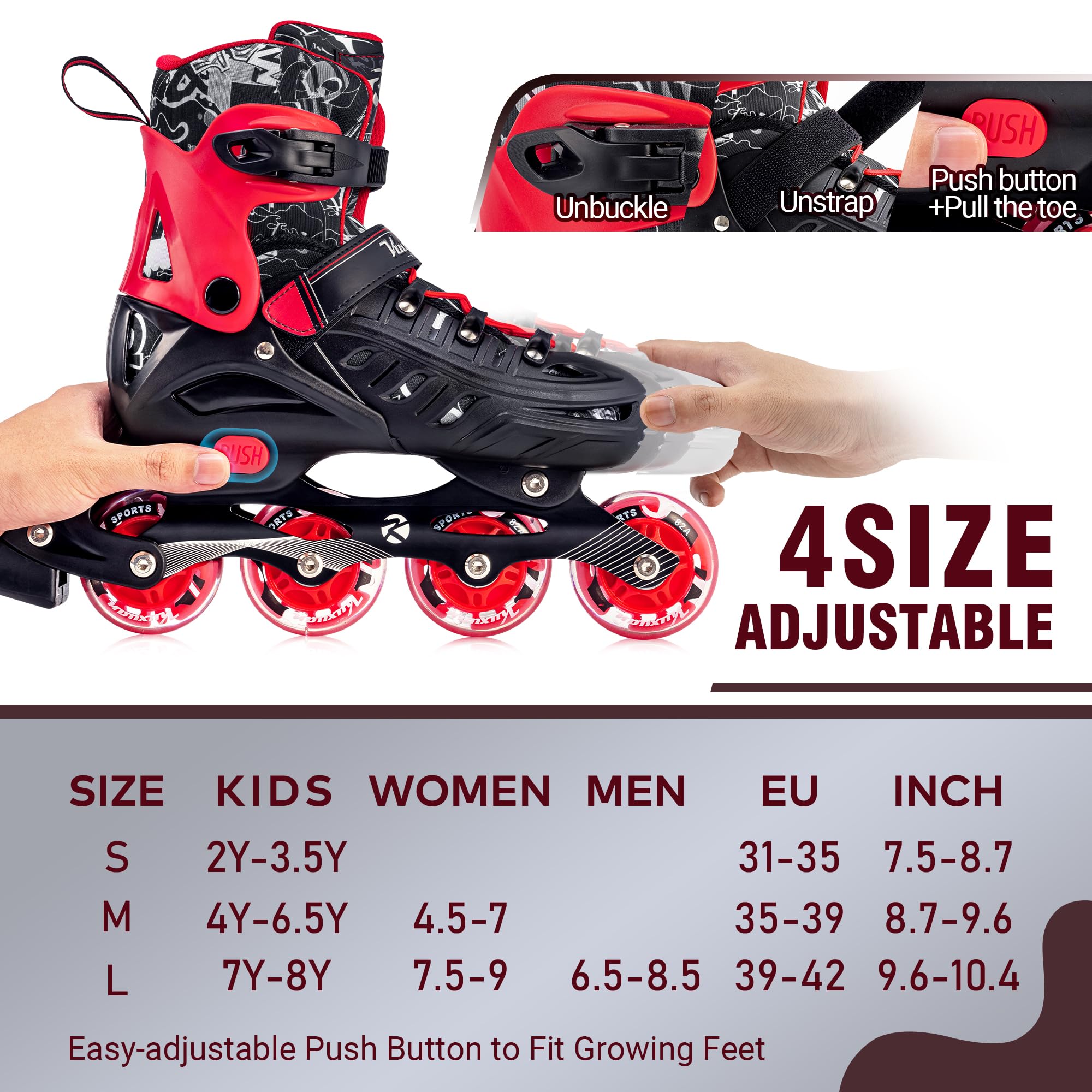 Kuxuan Adjustable Light Up Inline Skates for Kids, Boys, Girls & Women – Fun Illuminating Wheels for Indoor & Outdoor Skating Beginners – Perfect for Roller Rinks, Parks & Backyard Fun