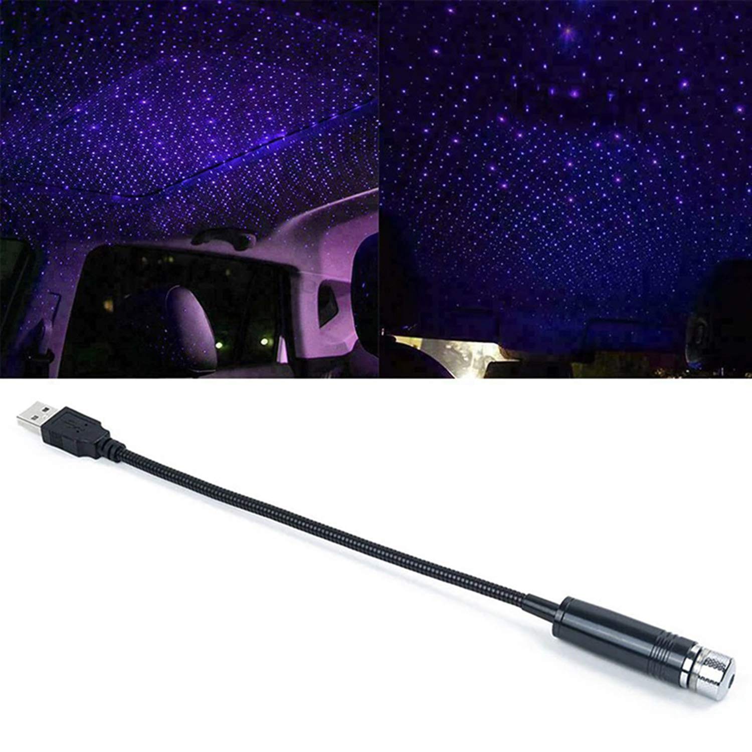 SOCAL-LED Car USB Purple Star Projector Night Light - Adjustable Interior LED Decor for Romantic Mood Lighting - Perfect for Bedrooms, Ceiling & Roof Decorations