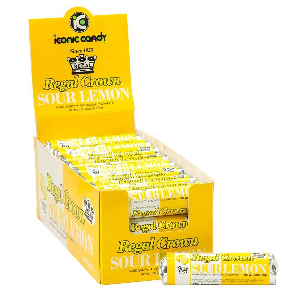 Regal Crown Sour Lemon Hard Candy Rolls - 24 Count for Parties & Gifts