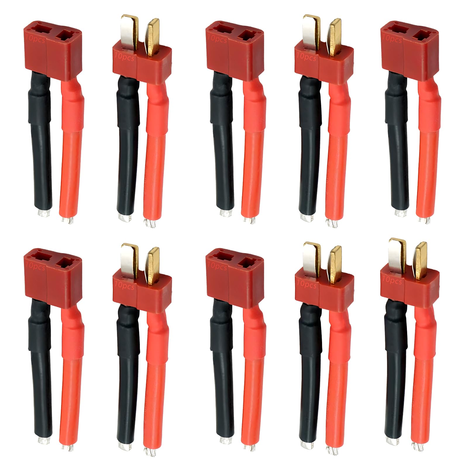 10PCS Deans T Plug Connectors - Female & Male 14AWG Silicone Wire Cable for RC Car, Drone, Lipo Battery - DIY RC Model Accessories (5 Female + 5 Male) - Perfect for RC Hobbyists, Battery Upgrades & DIY Electronics Projects