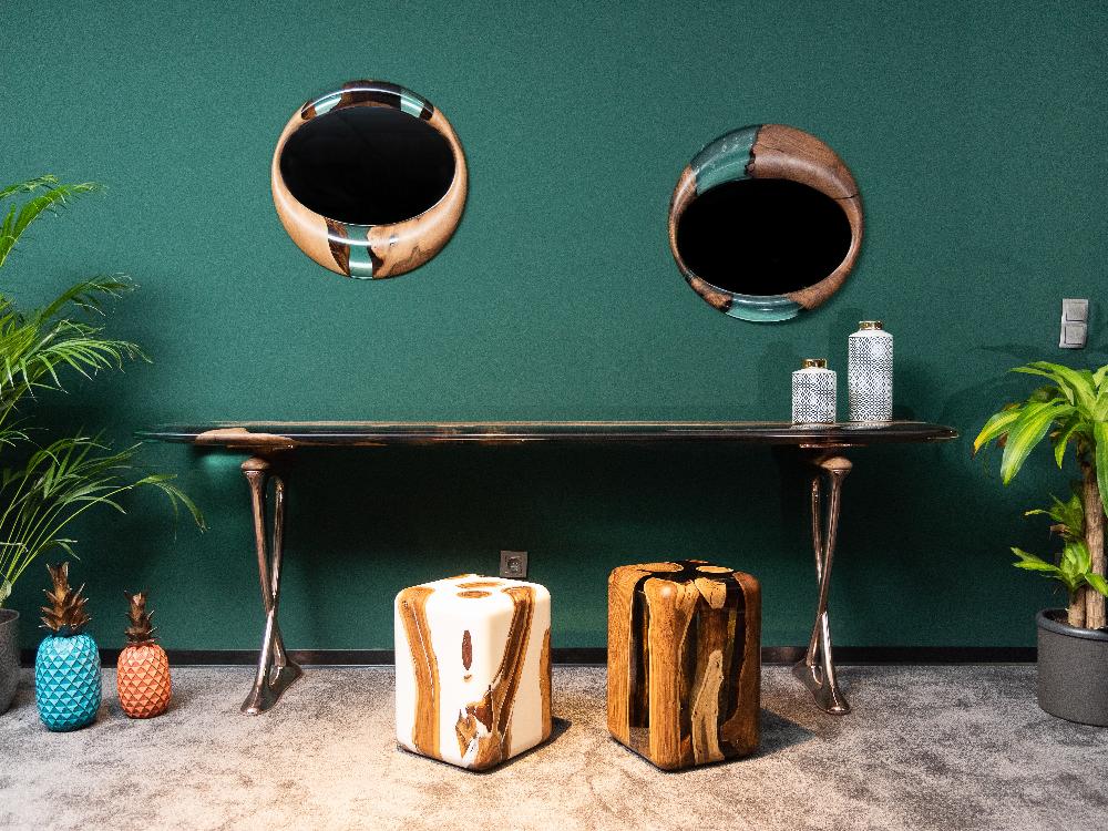 Handmade Epoxy Resin and Walnut Wood Wall Mirror - Unique Home Decor for Living Room, Bedroom & Bathroom