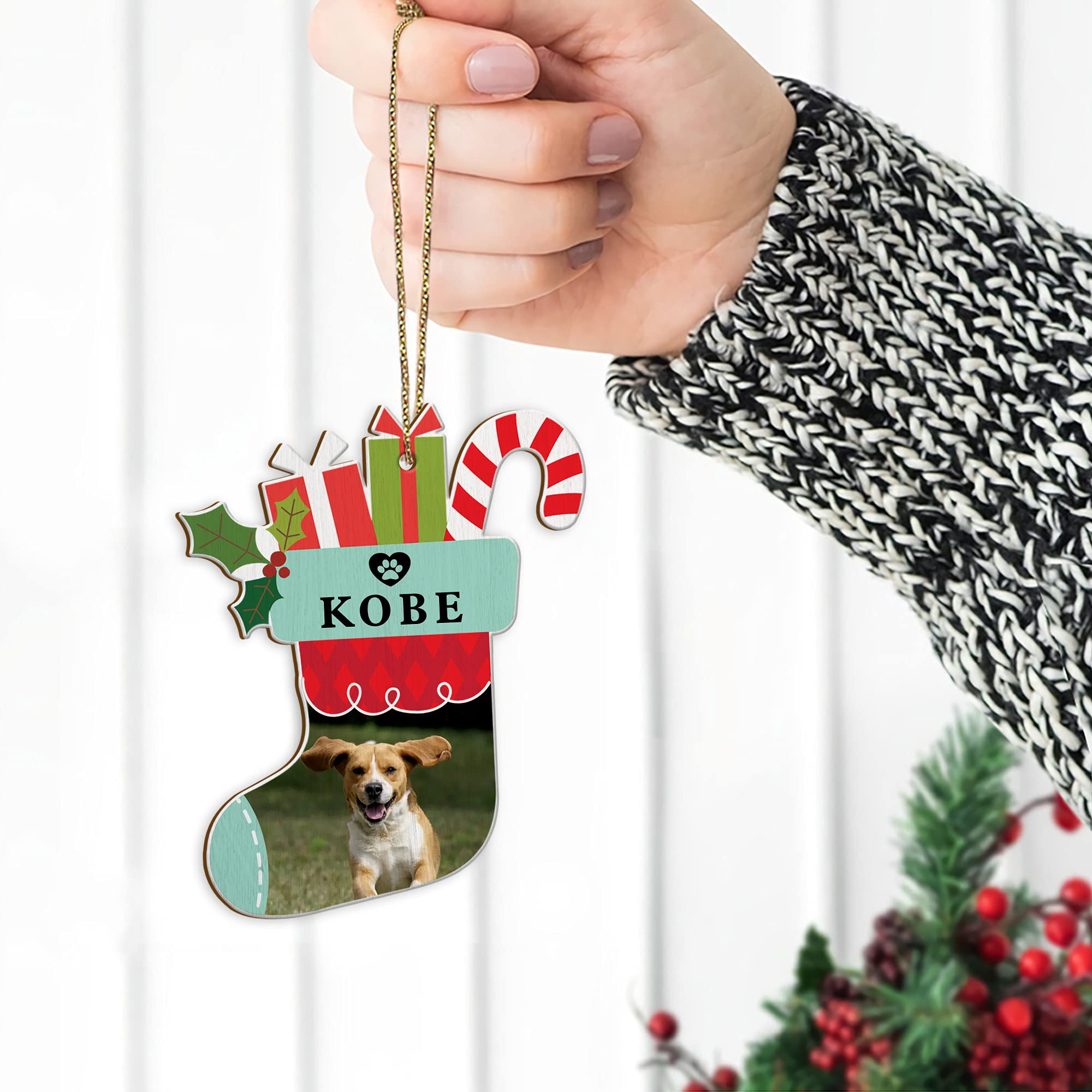 Personalized Dog Christmas Ornament with Name - Custom Wooden Pet Memorial Gift for Dog Lovers - Handmade Dog Bone & Socks Decor - Perfect for Holiday Tree Decorating, Pet Loss Remembrance & Dog Owner Gifts 2024