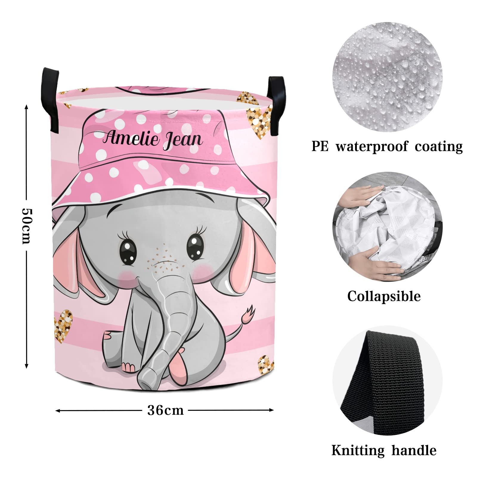 Waterproof Pink Striped Elephant Storage Bin - Oxford Fabric Laundry Hamper, Toy Organizer & Nursery Clothes Basket for Girls Bedroom, Baby Room & Gift Giving | Perfect for Kids' Room Decor, Toy Storage & Baby Shower Gifts
