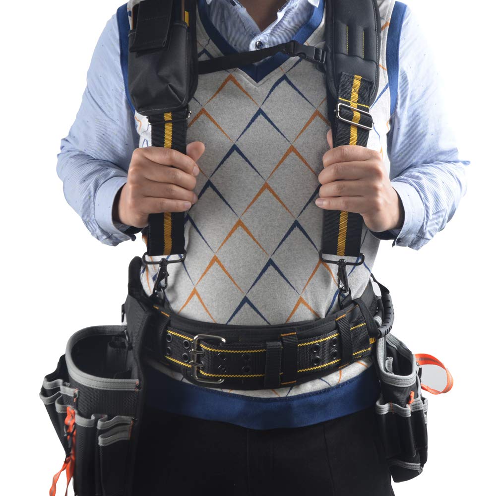 Professional Padded Electrician Tool Belt with Heavy Foam Padding & Back Support - Durable Tradesman Tool Belt with Carrying Handle for Electricians, Construction Workers & DIY Projects