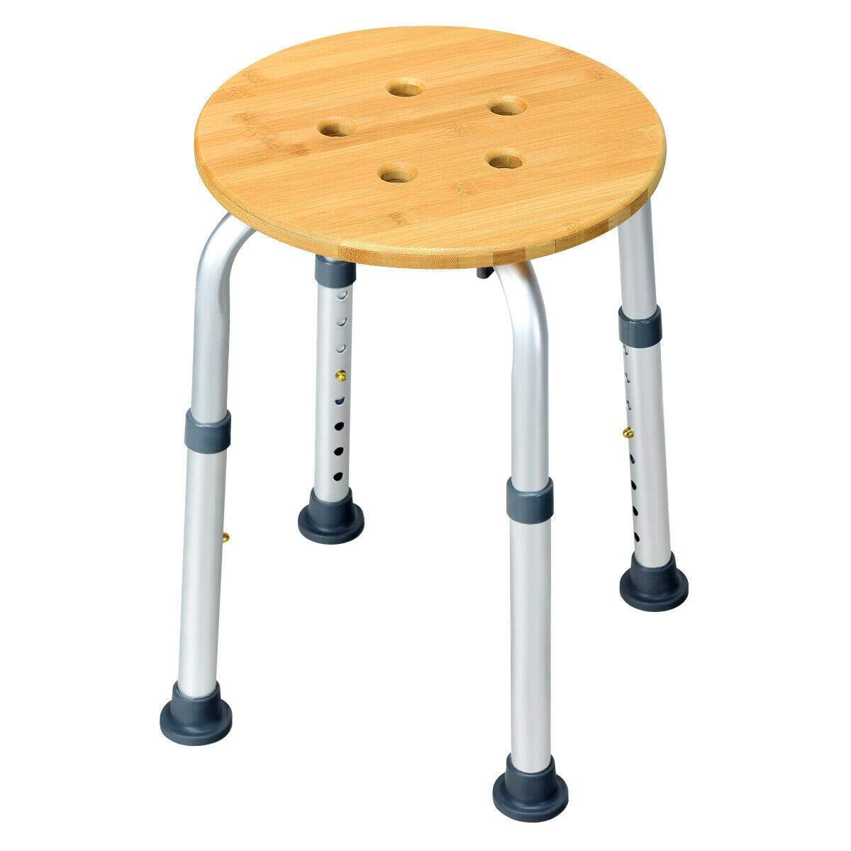 Premium Bamboo Bath Seat - Round Spa Massage Stool with Wheels | Shower Bench, Bathroom Organizer & Rolling Stool for Tattoo, Lash & Esthetician Chairs | Perfect for Spa, Salon & Home Use