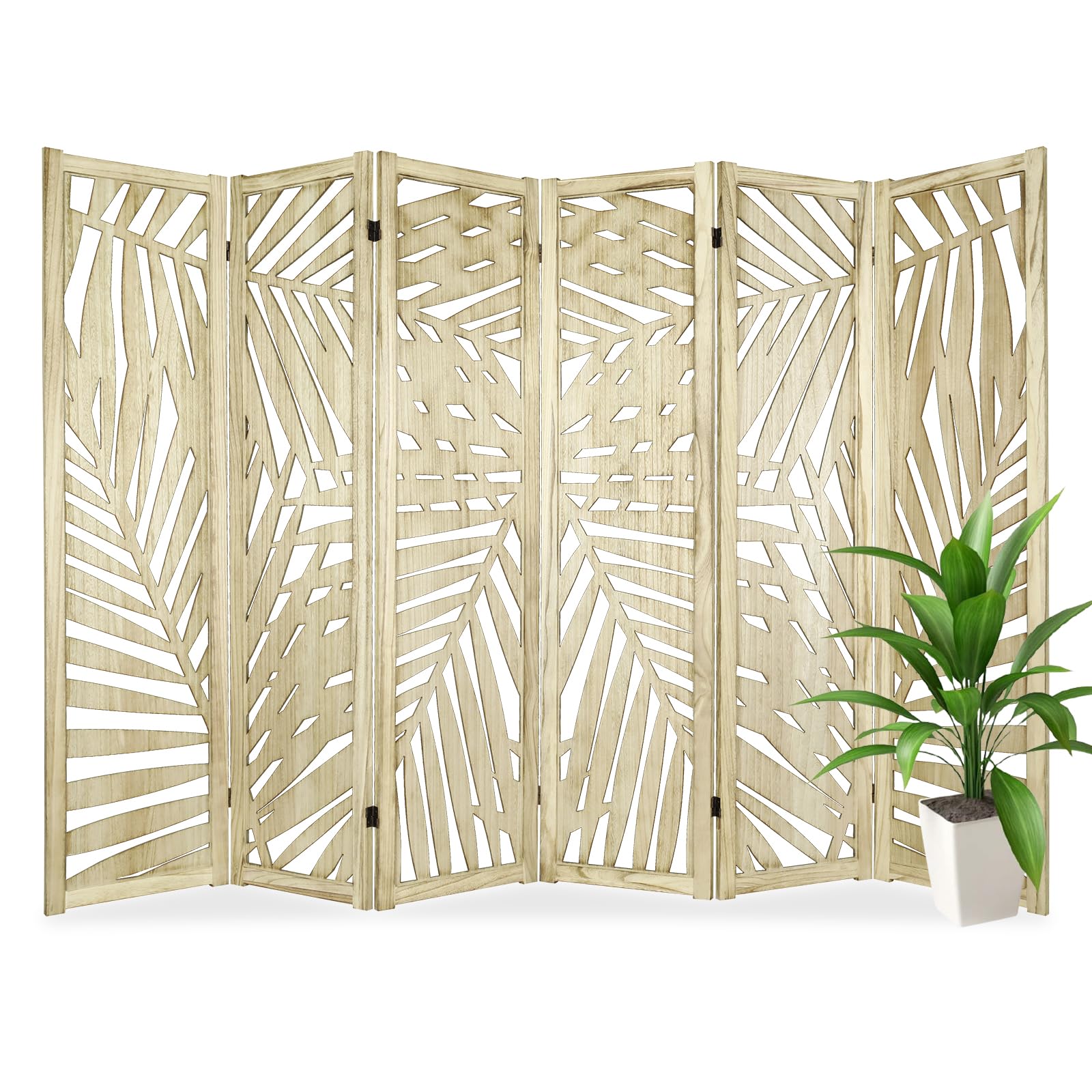 Babion 6 Panel Folding Room Divider Screen - 5.6FT Portable Privacy Partition with Wood Cutout Design for Office, Bedroom, Living Room | Space Separator, Home Decor & Room Organizer - Perfect for Creating Private Workspaces or Dividing Shared Rooms
