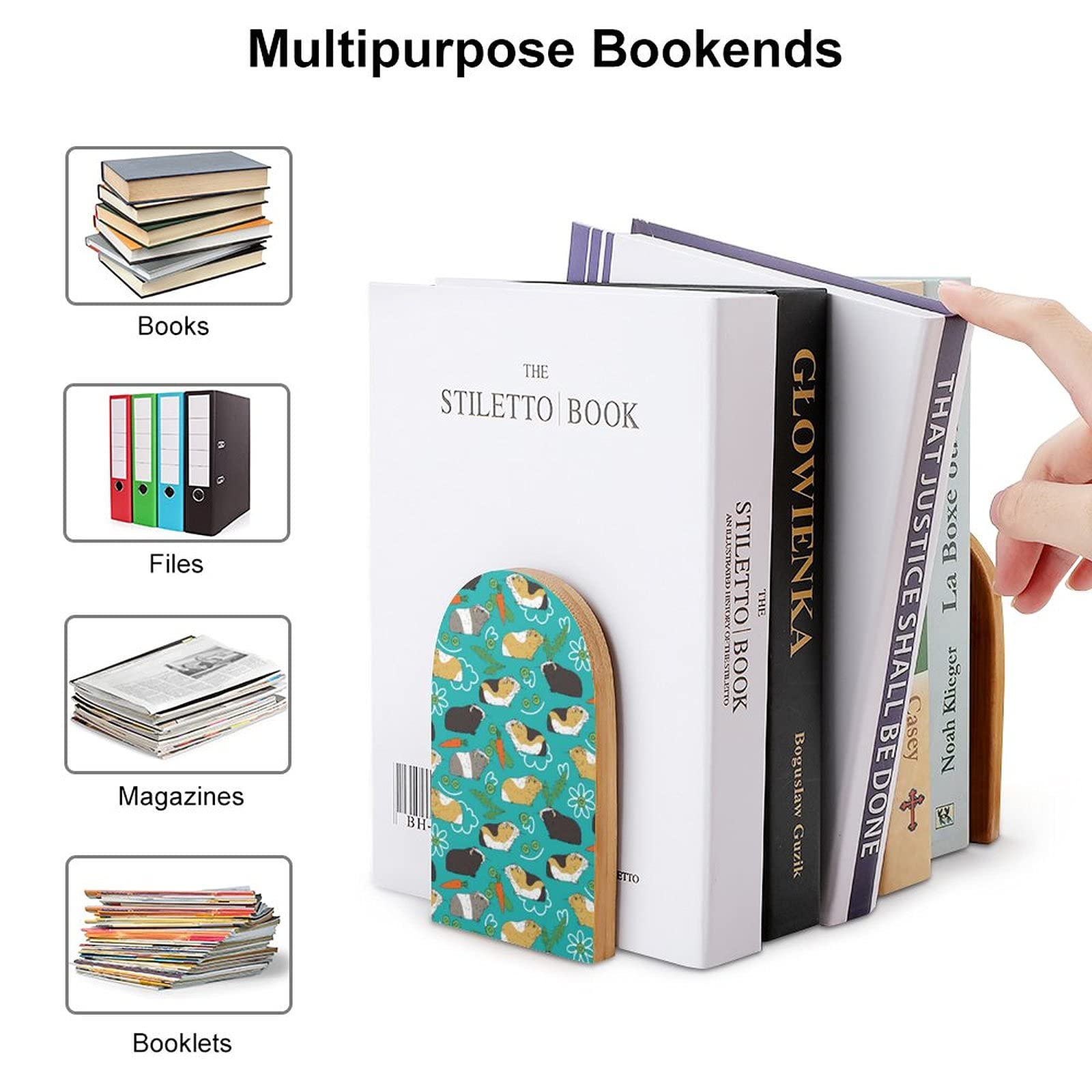 Wooden Guinea Pig Bookends for Shelves - Heavy Duty Book Holder & Shelf Divider - Modern Home Office Decor (1 Pair) - Perfect for Organizing Books, Displaying Collectibles in Living Room, Bedroom or Study