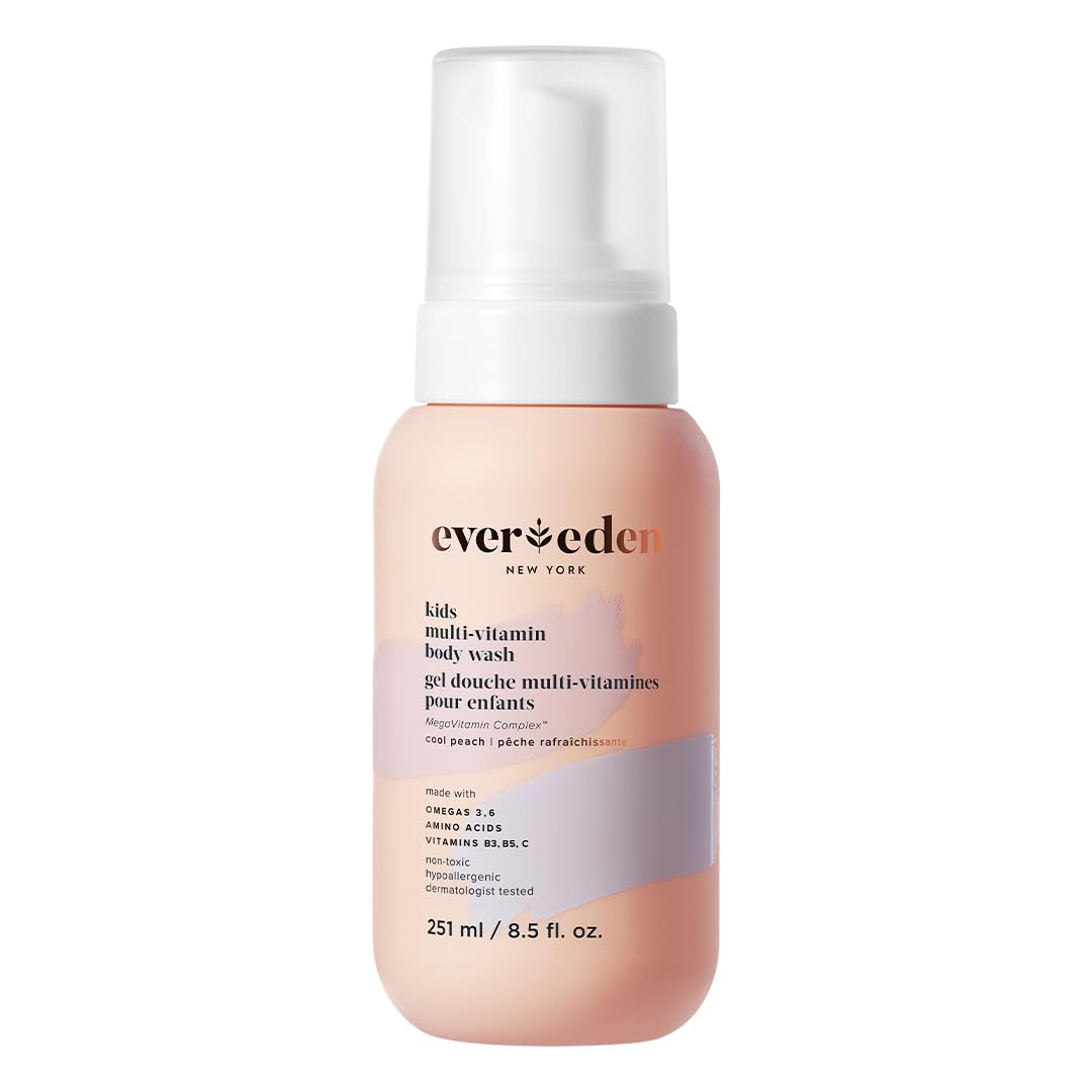Evereden Multi-Vitamin Kids Body Wash for Sensitive Skin - 8.5 fl oz Cool Peach Scent | Gentle, Non-Toxic & Hydrating Baby Bath Wash | Clean Formula with Natural Ingredients | Perfect for Daily Bath Time & Toddler Skin Care