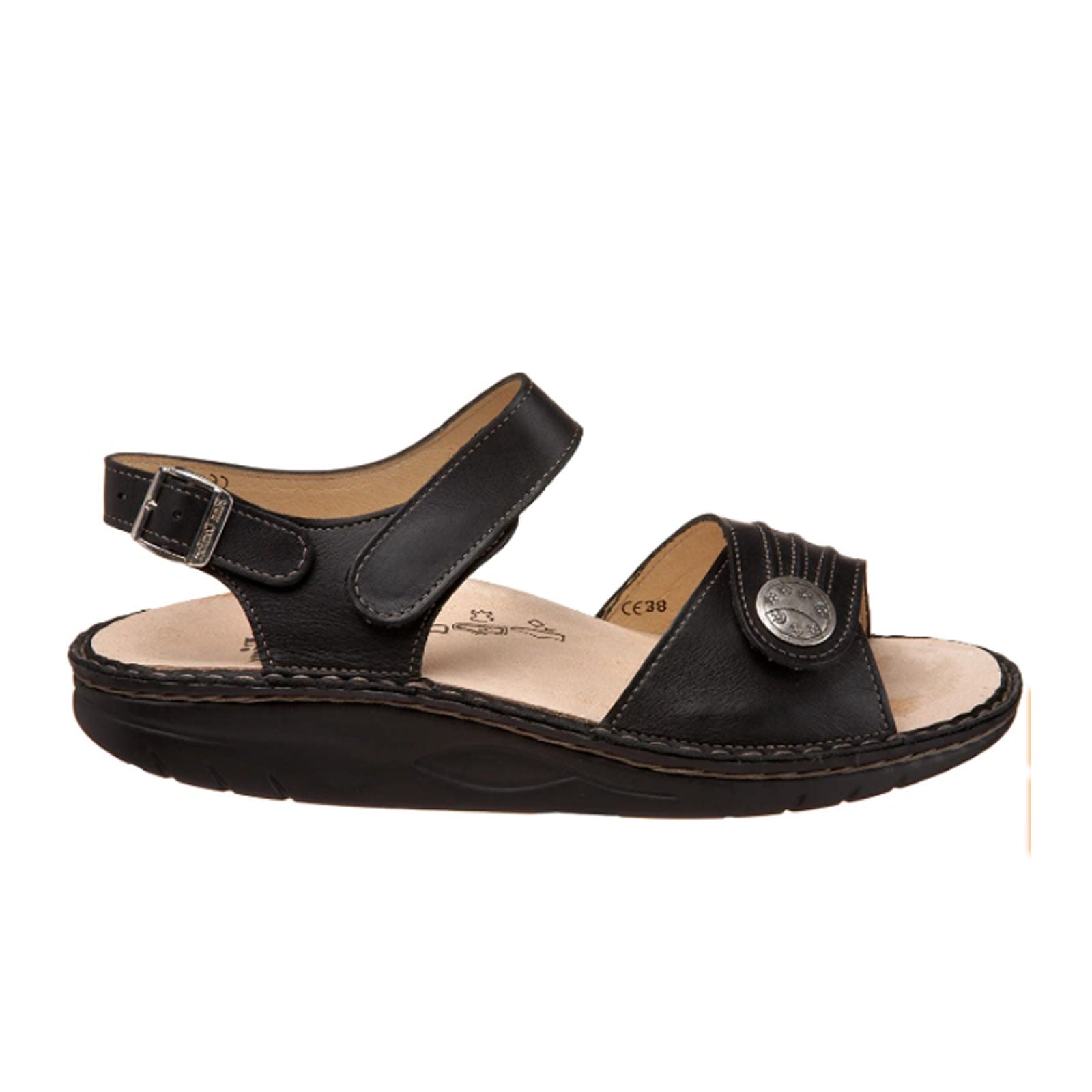 Finn Comfort Sausalito Women's Backstrap Sandals - Black Nappa Leather | Comfortable Walking Shoes for Travel, Beach & Casual Outfits