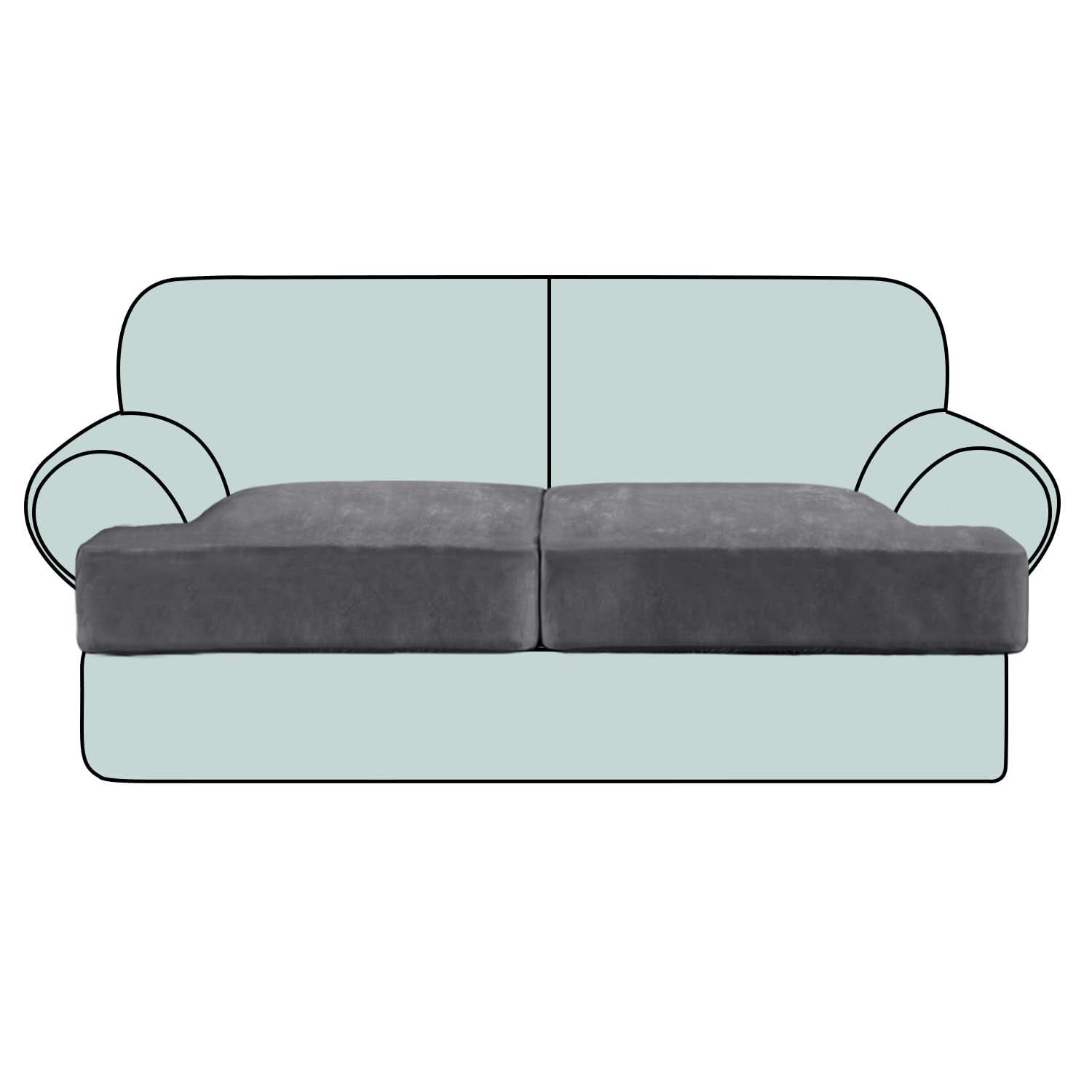 Stretch Velvet Sofa Slipcovers - 2 Piece Elastic Couch Covers for 2-Seater, Thickened Fabric (Grey) - Perfect for Living Room, Bedroom, and Home Decor Protection