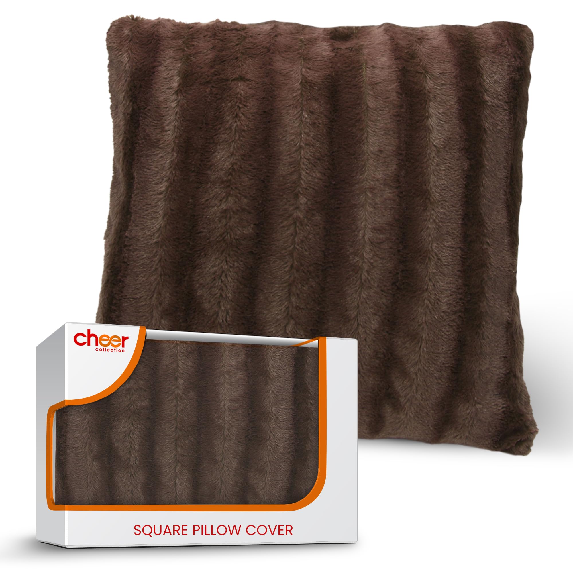 Cheer Collection Faux Fur Throw Pillow Cover - Soft Fluffy Decorative Pillow Case for Couch, Bed & Sofa - Cozy Accent Pillow Cover 20x20 Inches in Chocolate Brown - Perfect for Living Room, Bedroom Decor - Pack of 1