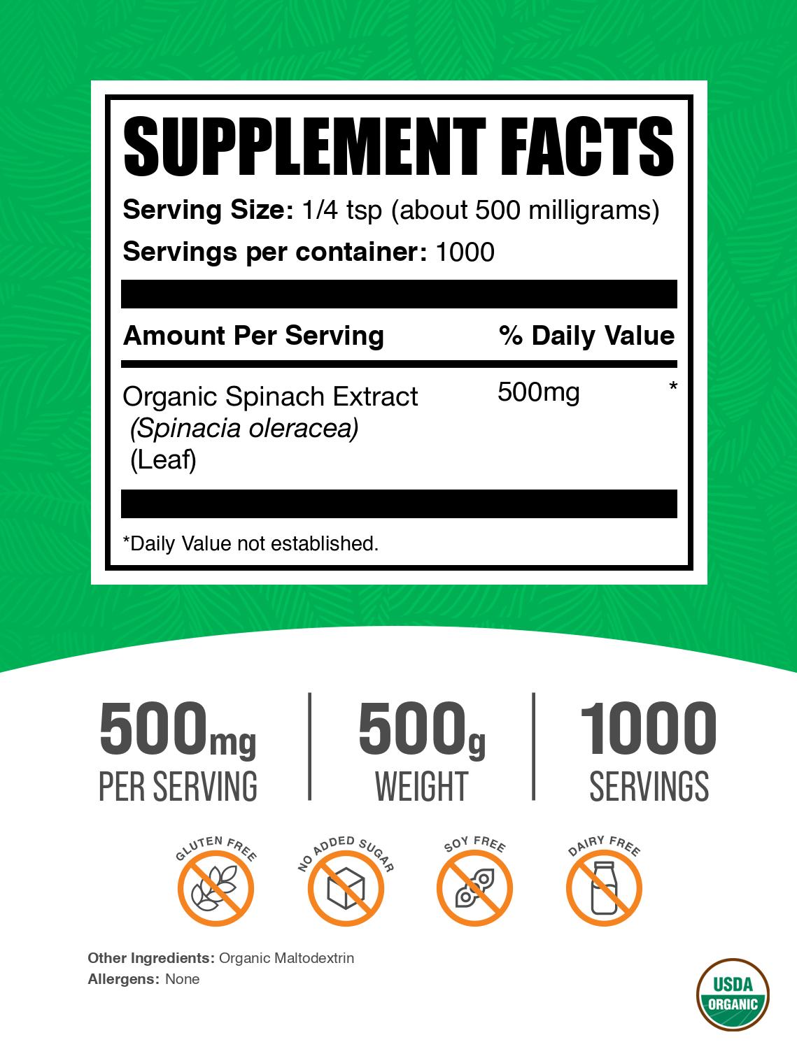 Organic Spinach Extract Powder - 100% Pure, Non-GMO, Vegan Superfood for Smoothies, Baking & Health Supplements | Boost Energy & Immunity Naturally