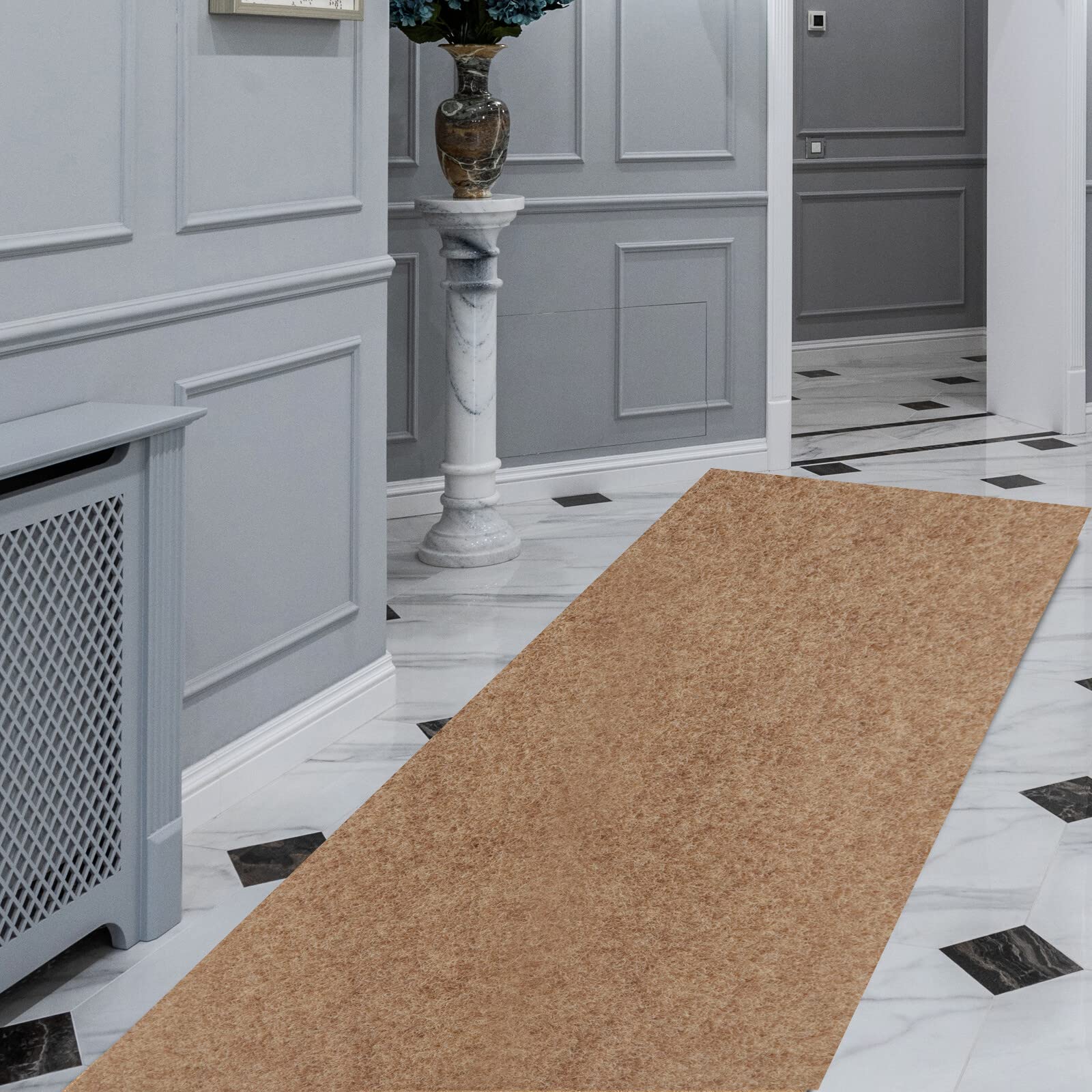 FREADEM 4' x 24' Non-Slip Runner Rug - Indoor Outdoor Carpet for Hallway, Aisle, Balcony, Garage & Entryway - Durable Anti-Slip Rubber Backing - Sand Color (Perfect for High Traffic Areas, Stair Treads & Home Decor)
