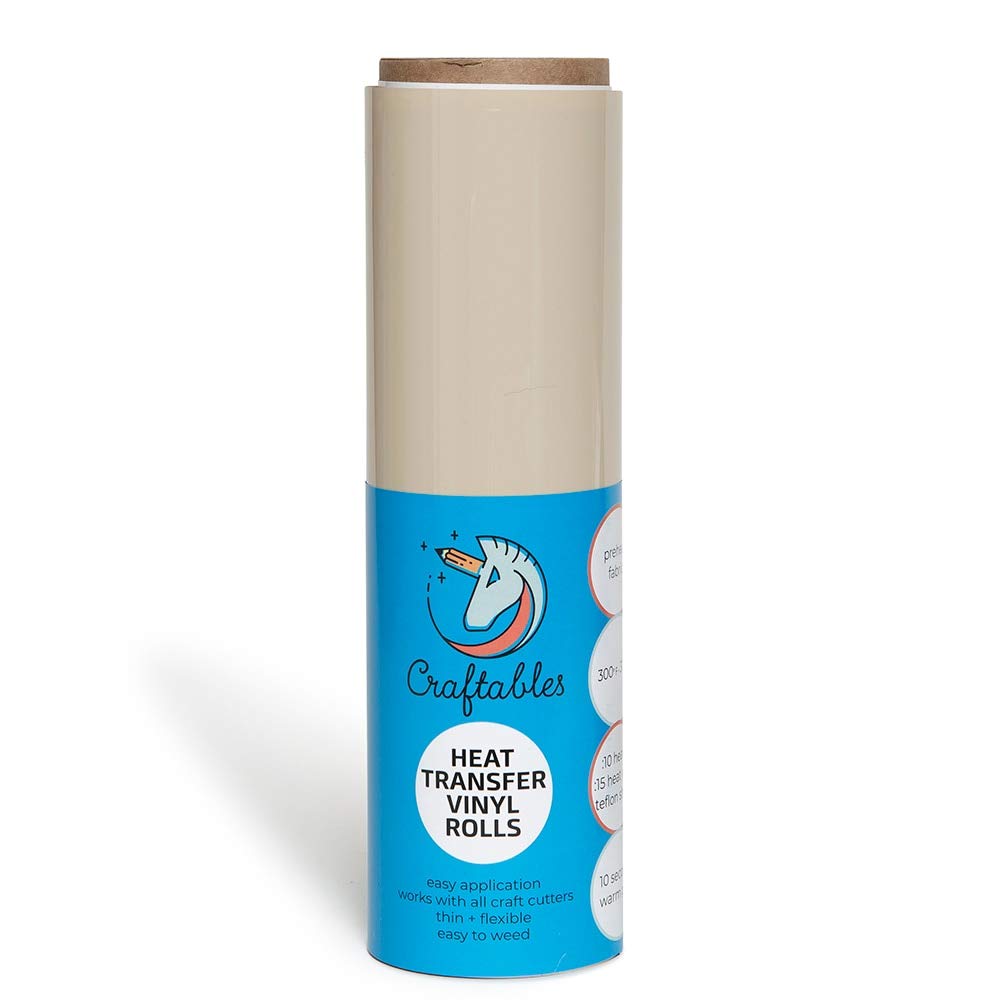 Craftables Beige Heat Transfer Vinyl Roll HTV 50 ft - Easy to Weed Iron On Vinyl for T-Shirts, DIY Crafts | Compatible with Silhouette Cameo, Cricut & All Cutting Machines | Perfect for Custom Apparel, Home Decor & Personalized Gifts