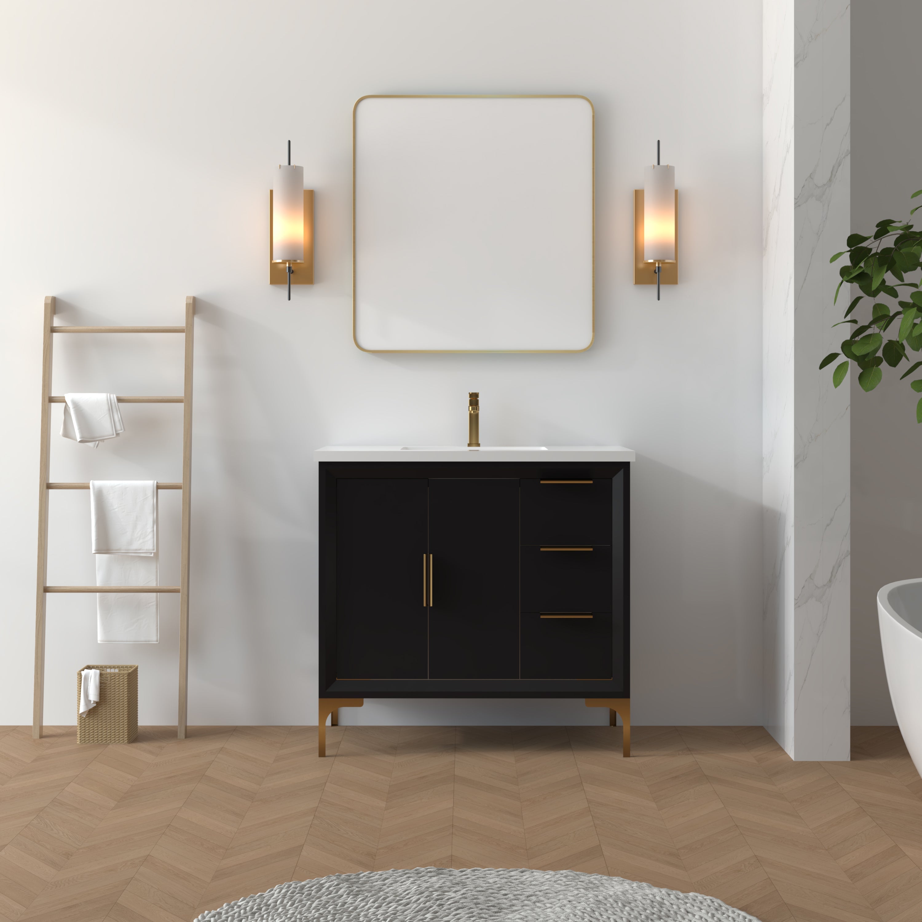 35.5 Inch Black Oxford Bathroom Vanity with Sink - Modern Single Sink Vanity for Bathroom Remodel, Small Space & Powder Room Makeover