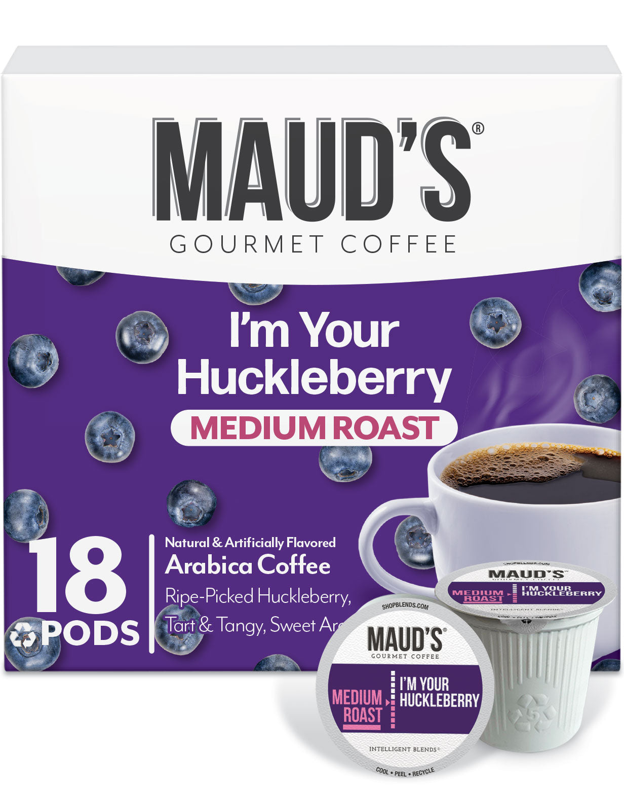 Premium Maud's Huckleberry Flavored Coffee Pods - 100% Arabica Single Serve K-Cups for Keurig Brewers - Perfect for Morning Boost, Office Break or Cozy Afternoon Relaxation