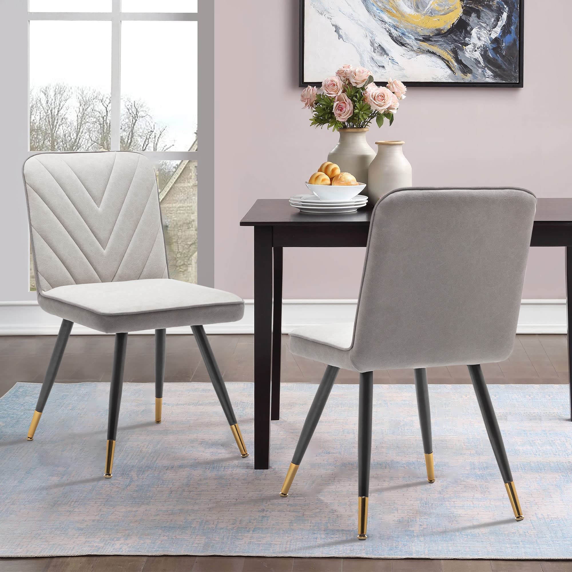 Mid Century Modern Dining Chairs Set of 2 - ALISH Upholstered Kitchen & Living Room Chairs with Metal Legs - Perfect for Dining Room, Home Office & Small Spaces
