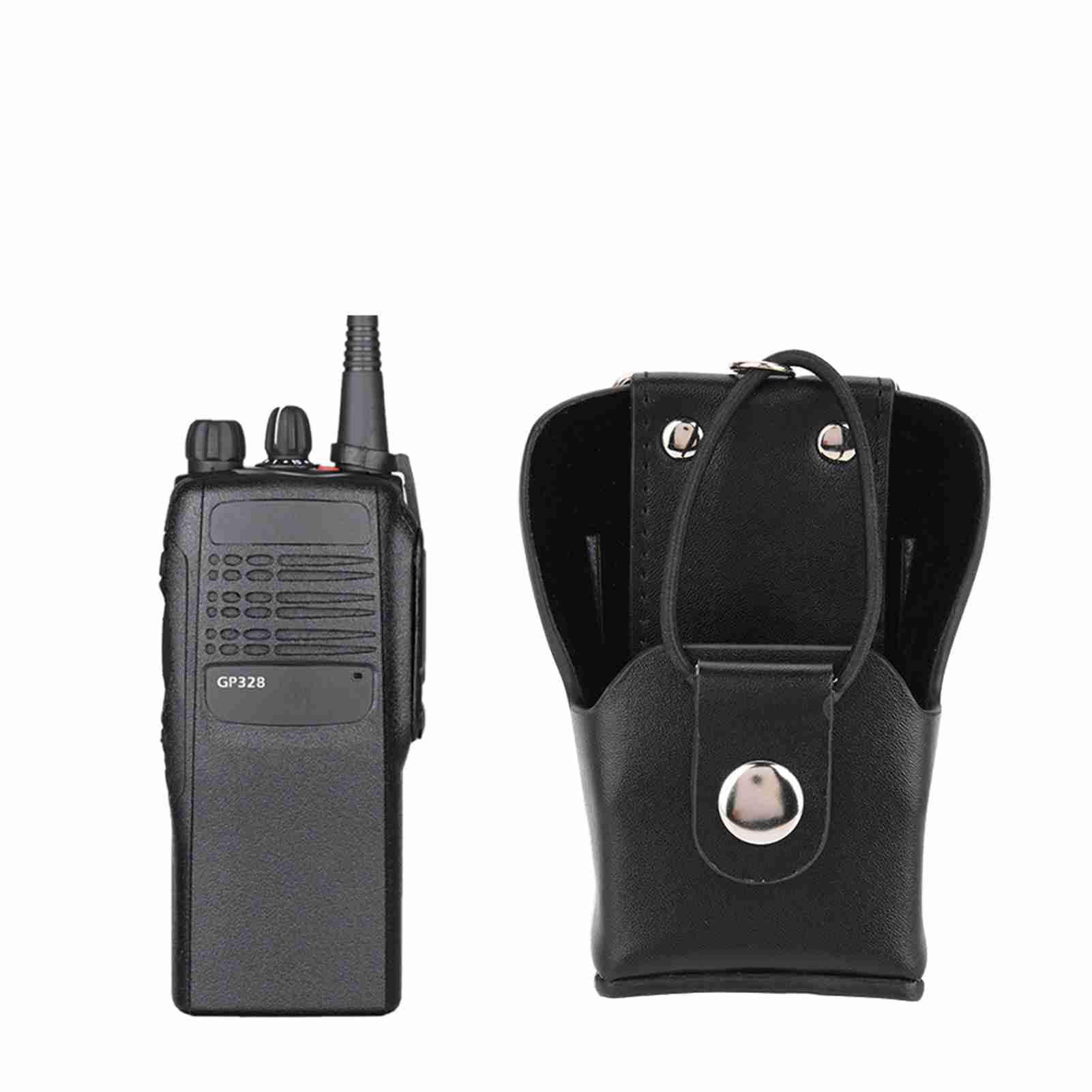 Durable Leather Case Holder for Two-Way Radios - Compatible with Motorola GP328plus, GP338plug, GP344, GP388 - Heavy Duty Holster with Lanyard for Secure Carrying - Perfect for Construction, Security & Outdoor Communication