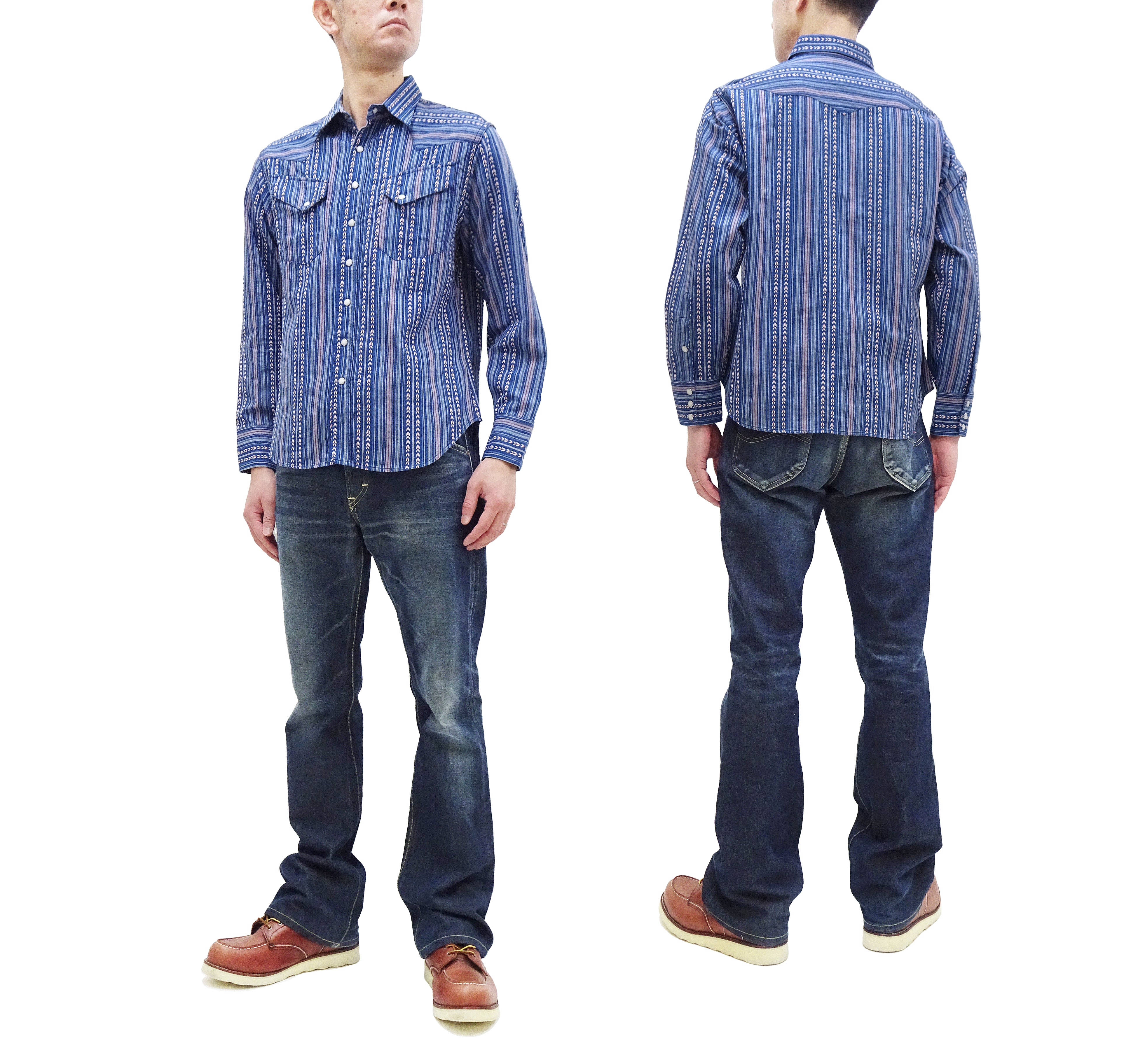 Men's Western Long Sleeve Shirt - Sugar Cane Stripe Serape Style (SC28998) | 125/Blue | Perfect for Country Music Festivals & Rodeo Events