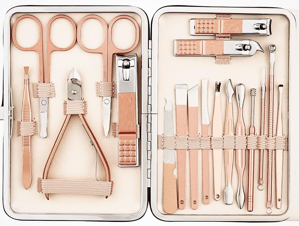 Professional 18-Piece Manicure & Pedicure Kit for Women & Men - Rose Gold Nail Clippers, Cuticle Tools & Foot Care Set - Perfect Gift for Home Spa, Travel & Salon Use