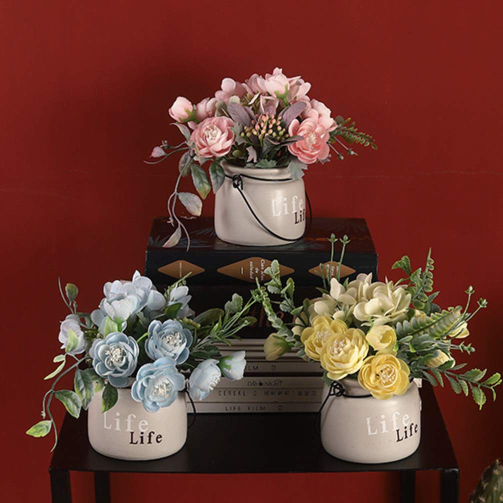 BESPORTBLE Artificial Hydrangea Ceramic Potted Plant - Realistic Fake Flower Home Decor for Living Room, Office, Wedding Centerpiece - 12