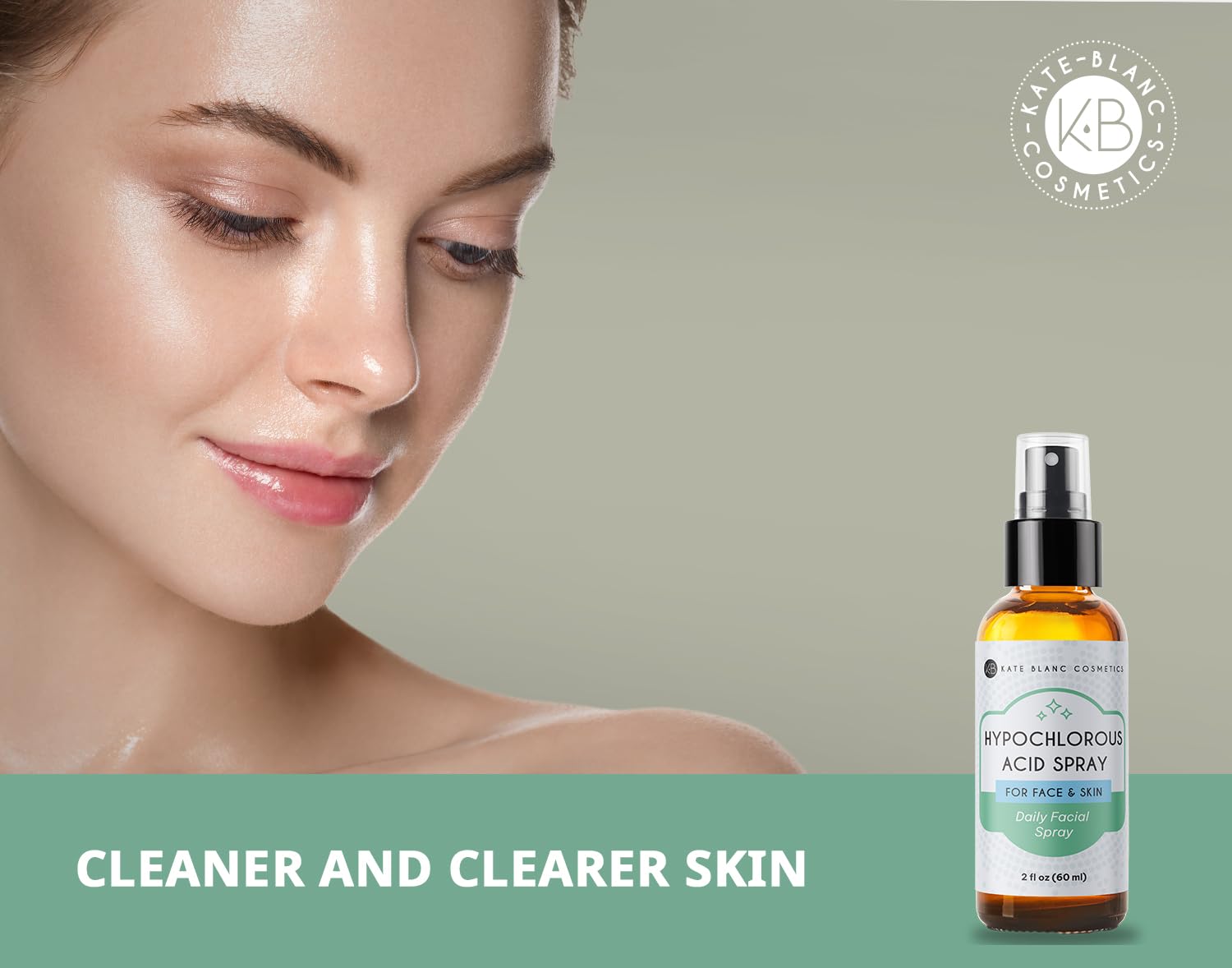 Kate Blanc Cosmetics Hypochlorous Acid Facial Spray - 0.02% HOCl Gentle Skin Cleanser for Acne, Eczema & Sensitive Skin (2oz) | Daily Face Mist, Post-Workout Refresh & Travel Skincare Essential