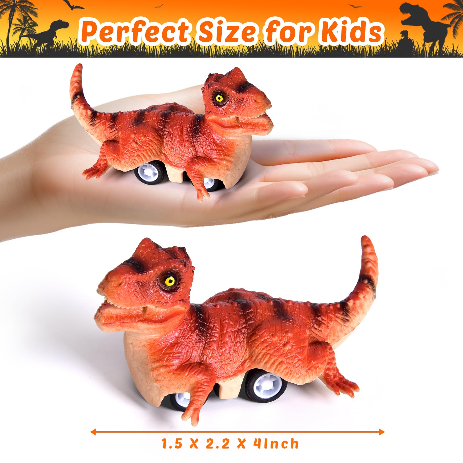 12 Pack Pull Back Dinosaur Toy Cars for Kids Ages 3-7 - Fun Dino Race Set for Boys & Girls - Birthday Party Favors, Goodie Bag Fillers & Preschool Learning Toys - Great for Indoor Play, Gift Giving & Imaginative Playtime