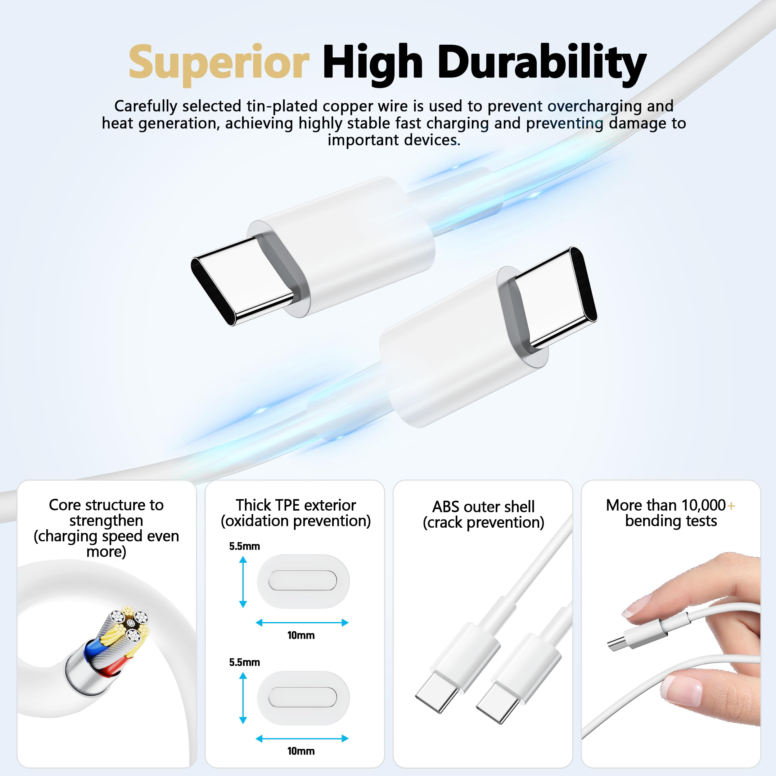 2-Pack 20W USB C Fast Charger Block with 10FT USB C Cable for iPhone 16/15 Pro Max Series, iPad Pro 12.9/11 inch, AirPods Pro & Pixel 8/7/6 - Quick Charging Wall Adapter for Home, Office & Travel