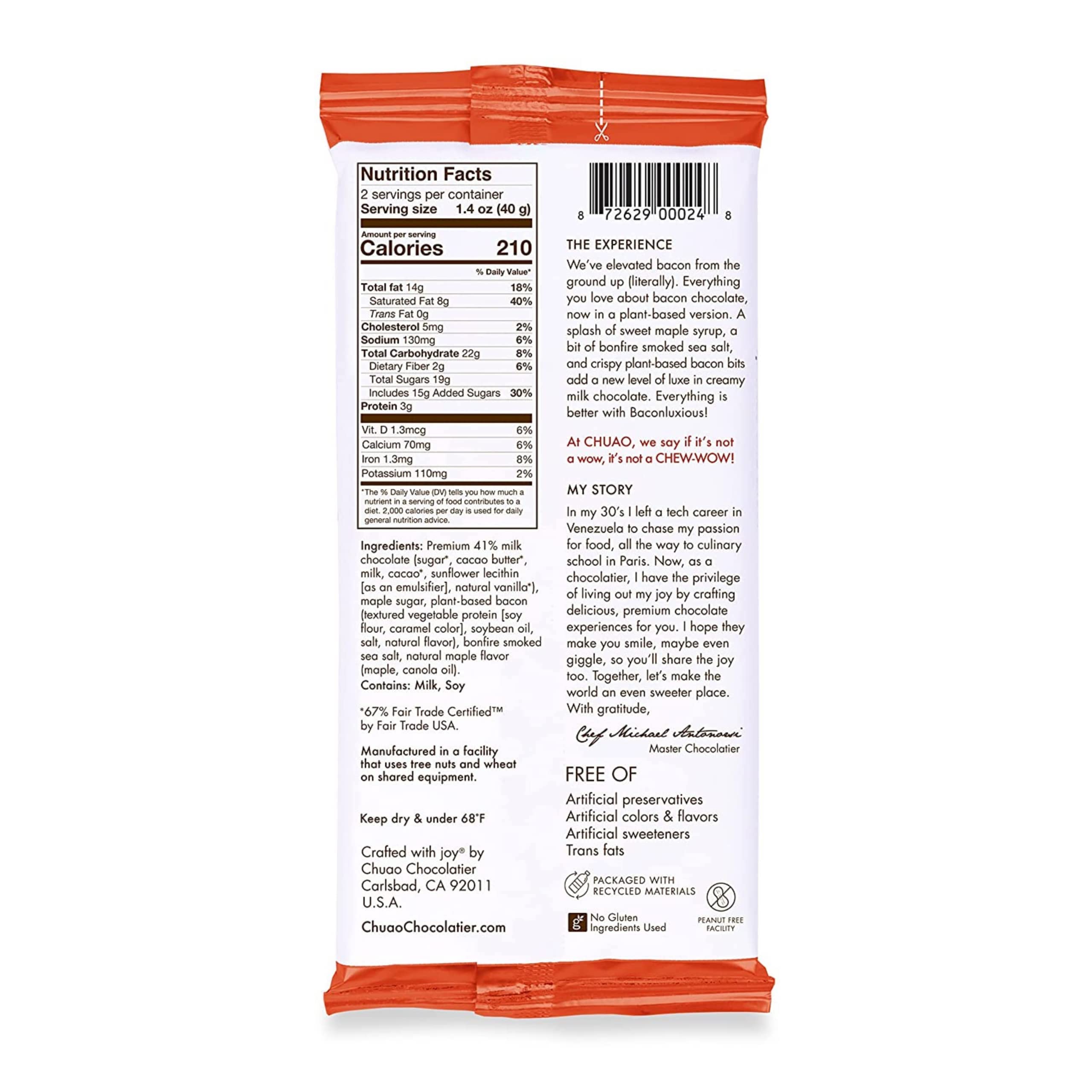 Chuao Baconluxious Chocolate Bars - Vegan Bacon Milk Chocolate for Gifts & Birthdays - 24 Pack