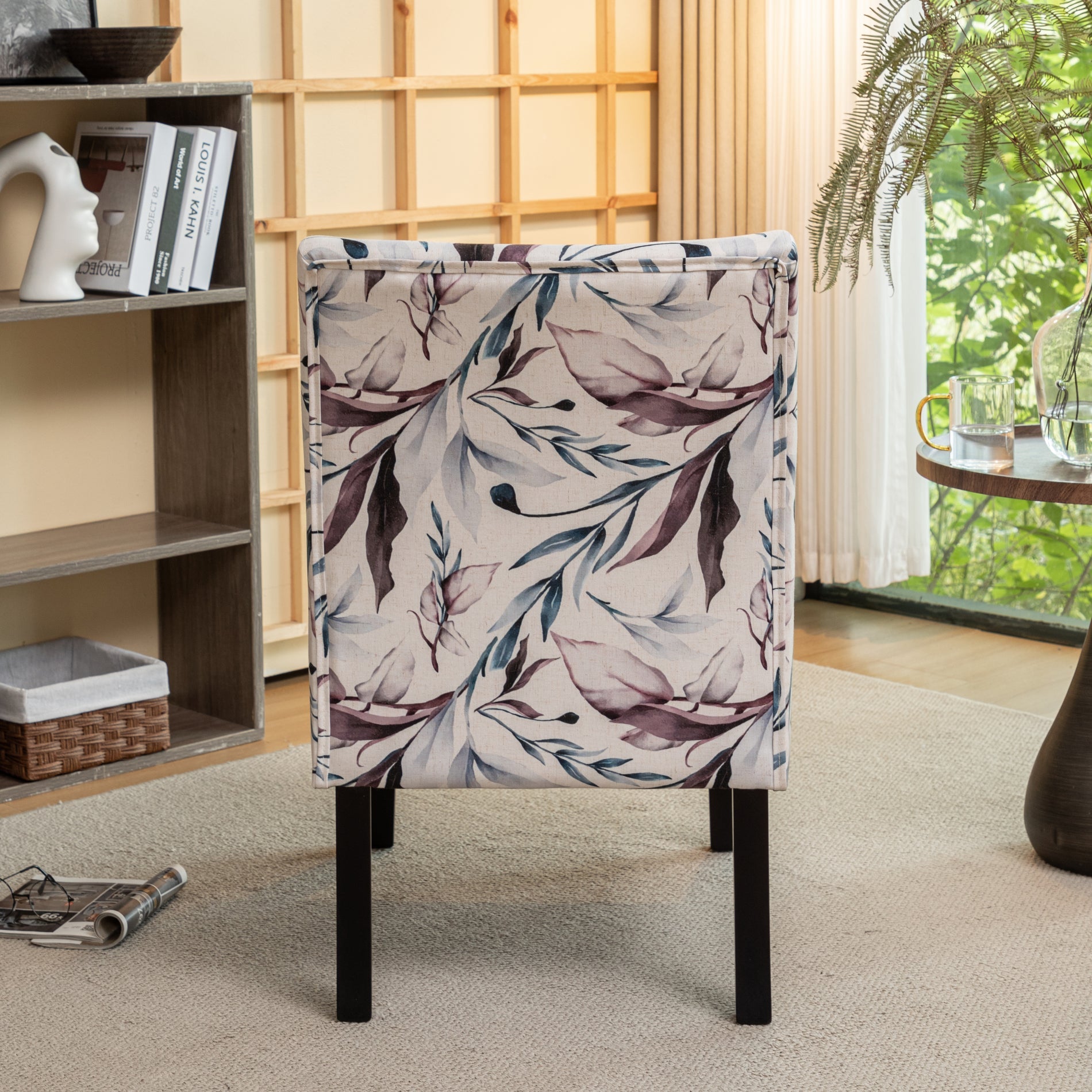 Roundhill Furniture Capa Fabric Armless Contemporary Accent Chair - Purple Floral Design, Modern Living Room Decor, Perfect for Reading Nook or Bedroom Sitting Area