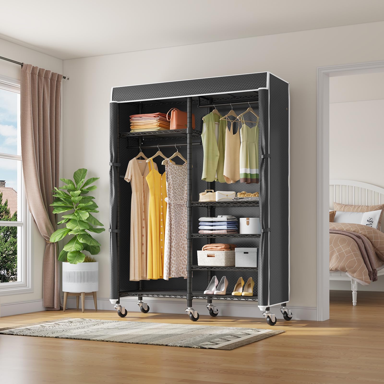 VIPEK R4C Heavy Duty Portable Closet Rolling Clothes Rack - Adjustable Metal Garment Rack with Lockable Wheels & Black Polyester Cover (620lbs Capacity) - Perfect for Home Storage, Closet Organization, Laundry Room, and Commercial Use