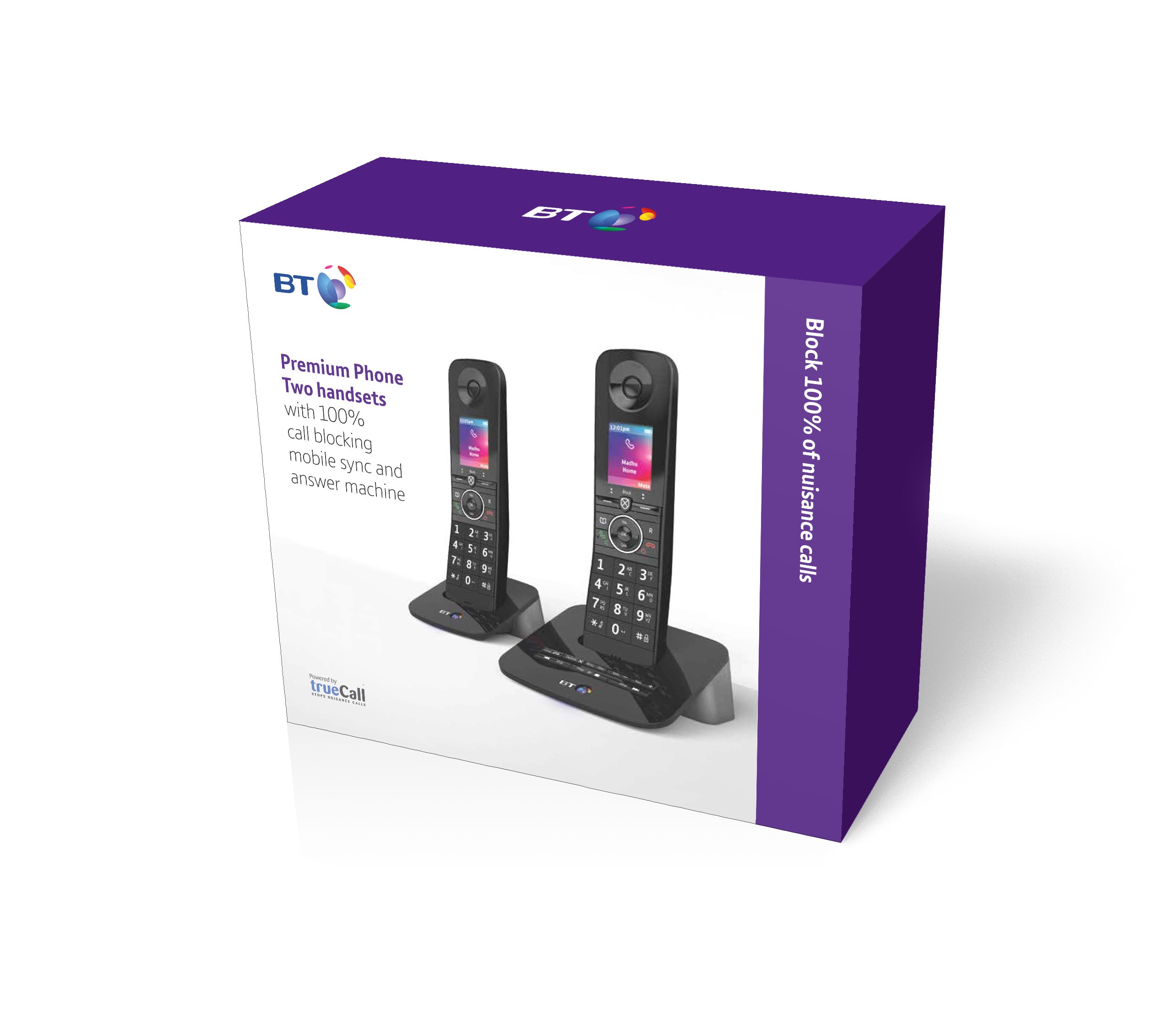 BT Premium Cordless Landline Phone with 100% Nuisance Call Blocker, Mobile Sync, Digital Answering Machine, Twin Handset Pack - Perfect for Home & Office Use