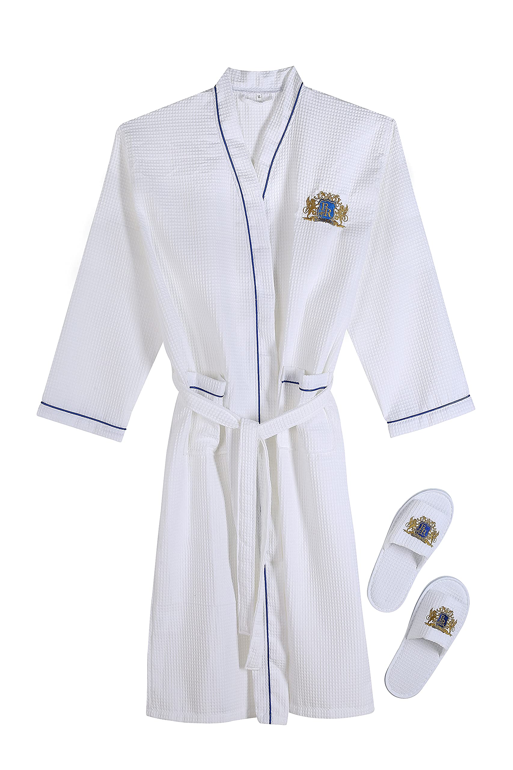 Baroque Royal Men's Kimono Waffle Spa Robe - Lightweight Comfort Lounge Robe for Relaxation, Home Wear & Bathrobe