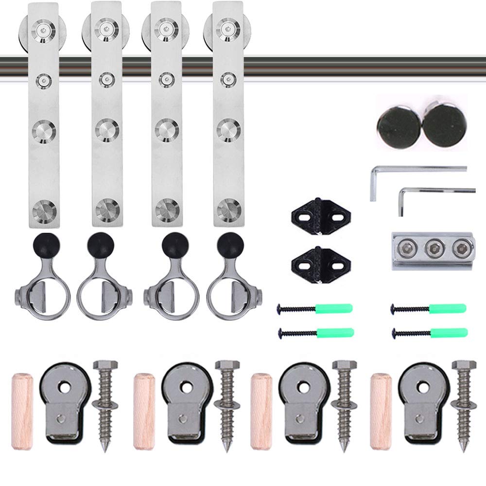 TSMST 16FT Sliding Barn Door Hardware Kit - Heavy Duty Stainless Steel Top Mount Track for Double Wood Doors - Smooth & Quiet L-Style Design - Perfect for Farmhouse, Loft & Rustic Home Decor