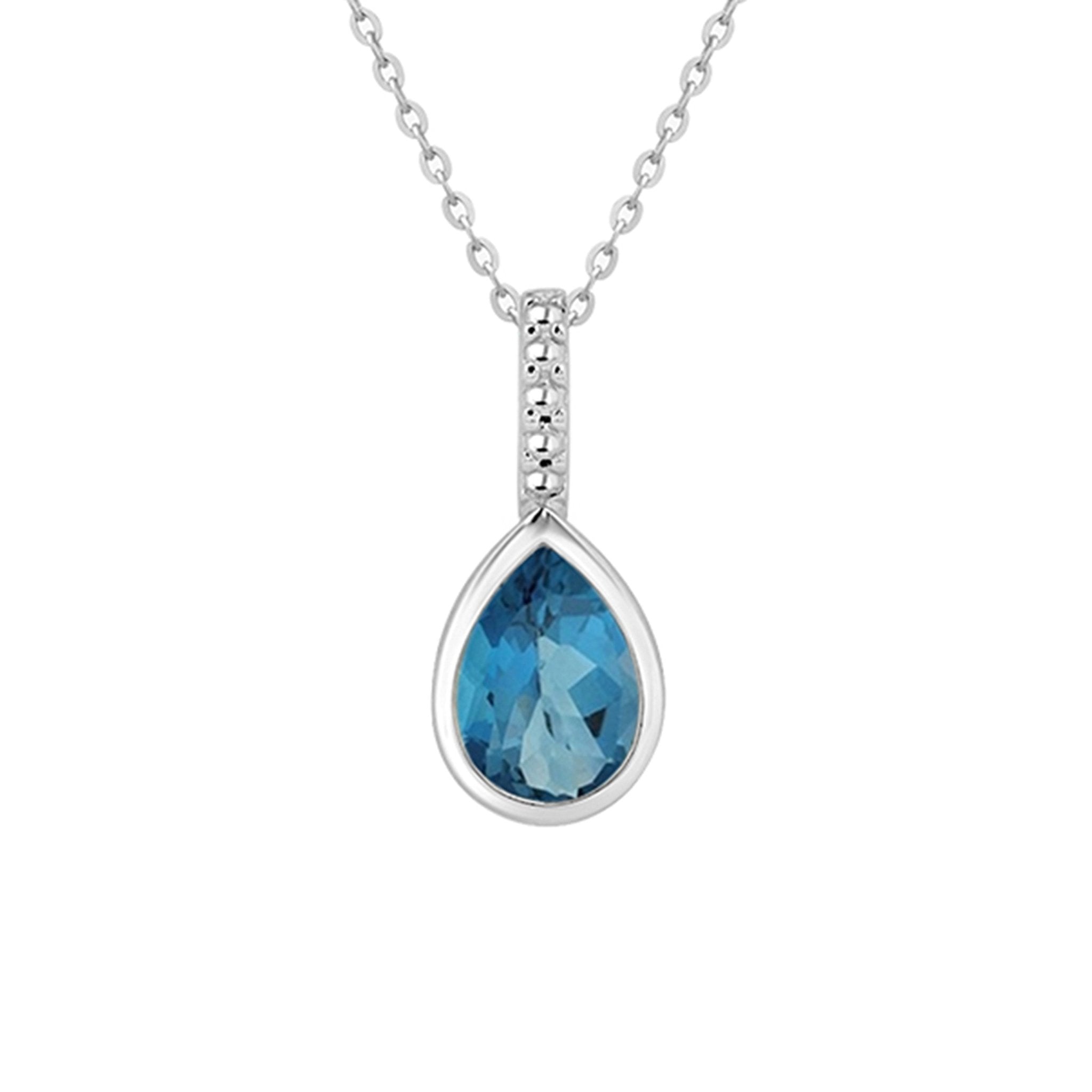 14k White Gold Blue Topaz Teardrop Pendant Necklace for Women - Elegant Jewelry Gift for Birthday, Anniversary & Special Occasions