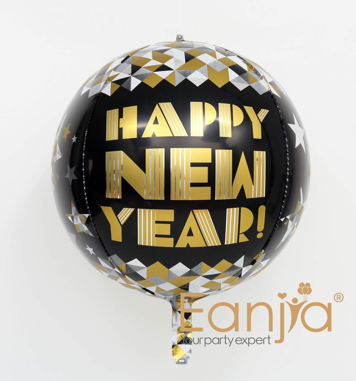 16 Inch Gold 4D Foil Balloons - Set of 4 Hangable Round Sphere Aluminum Balloons for New Year Party Decorations, Birthday, Wedding & Anniversary Celebrations