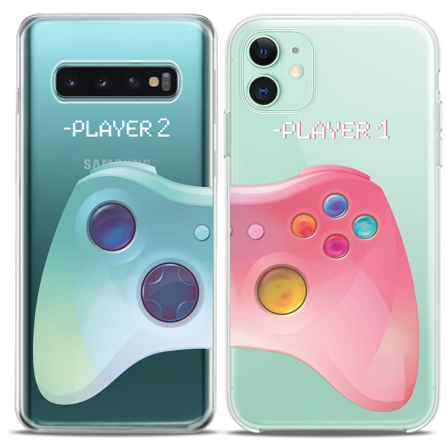 Funny Matching Couple Phone Cases for iPhone 16/15/14/13/12/11 Pro Max/Mini/Xs/X/6s/8 Plus/7+/Xr/10/SE/5 - Pink & Blue Silicone Covers for Him & Her - Perfect Anniversary Gift for Couples, Boyfriend & Girlfriend - Great for Date Nights, Travel & Relationship Goals