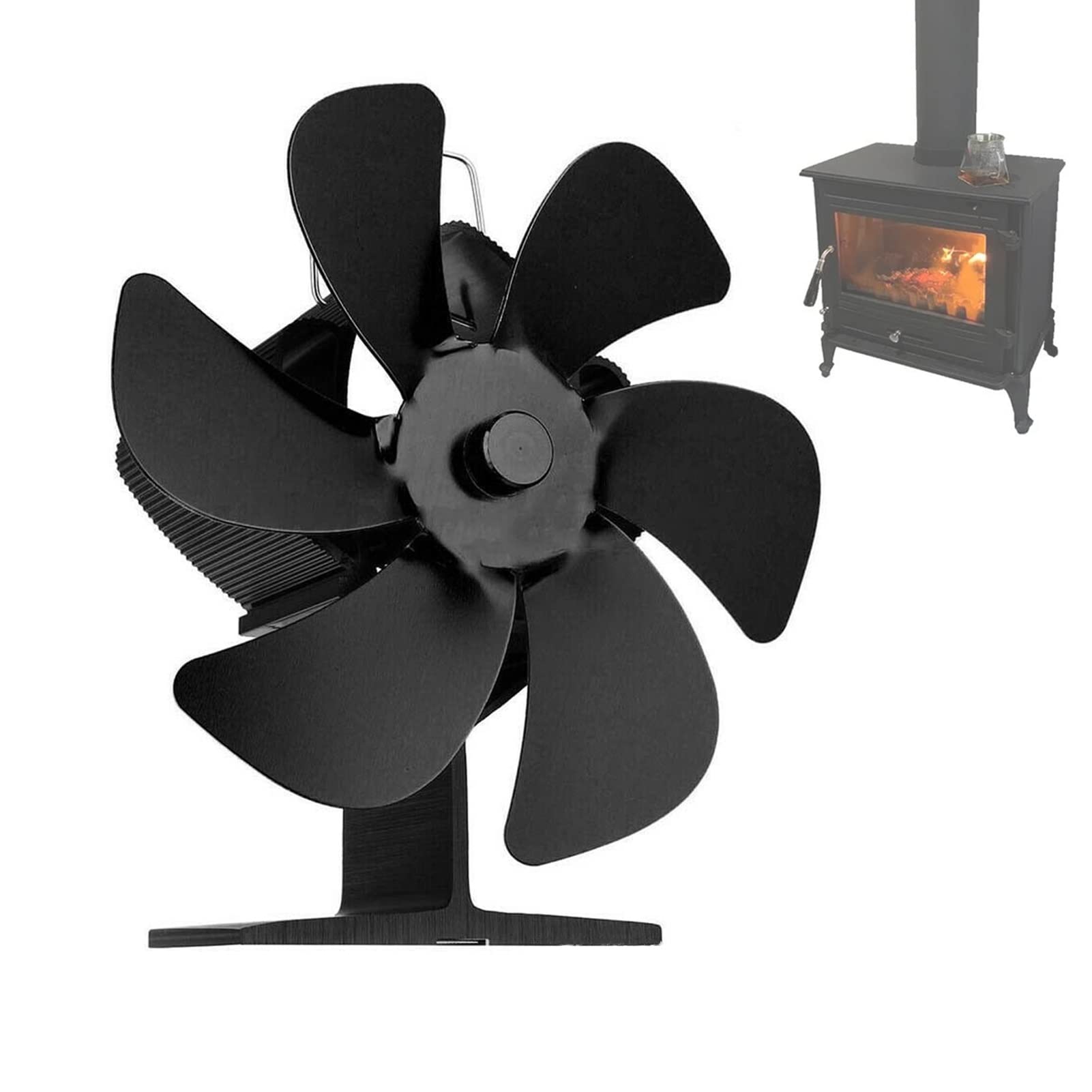 Eco-Friendly Silent Heat Powered Stove Fan - 6-Blade Aluminum Alloy Fireplace Fan for Wood Burning Stove & Log Burner - Perfect for Large Room Heating & Energy Efficiency - Ideal for Cozy Winter Nights & Cabin Heating