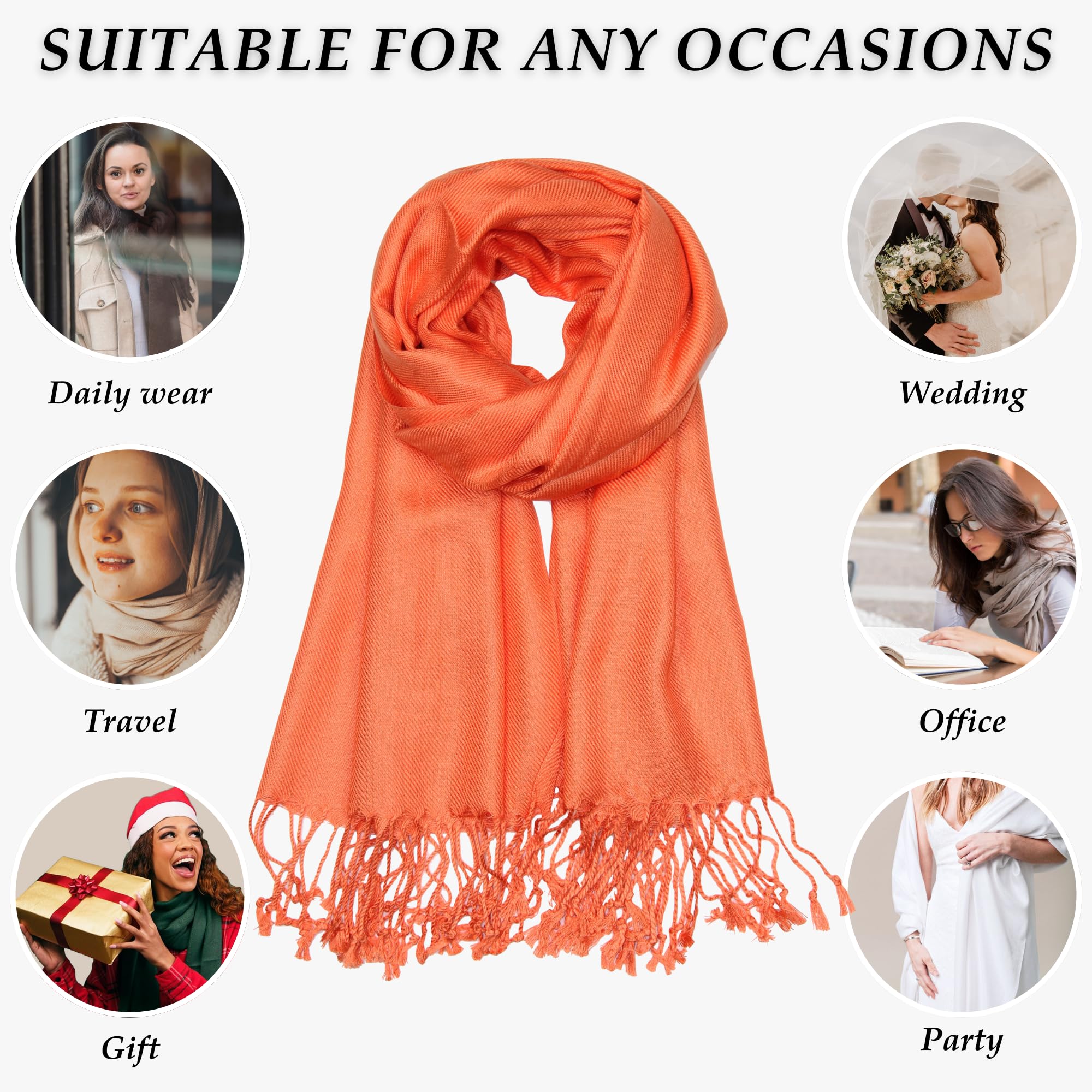 Luxury Pashmina Scarf for Women - Soft Cashmere Shawl Wrap for Evening Dresses, Weddings & Bridesmaids - Elegant All-Season Scarf for Formal or Casual Wear - Perfect for Office, Party & Special Occasions