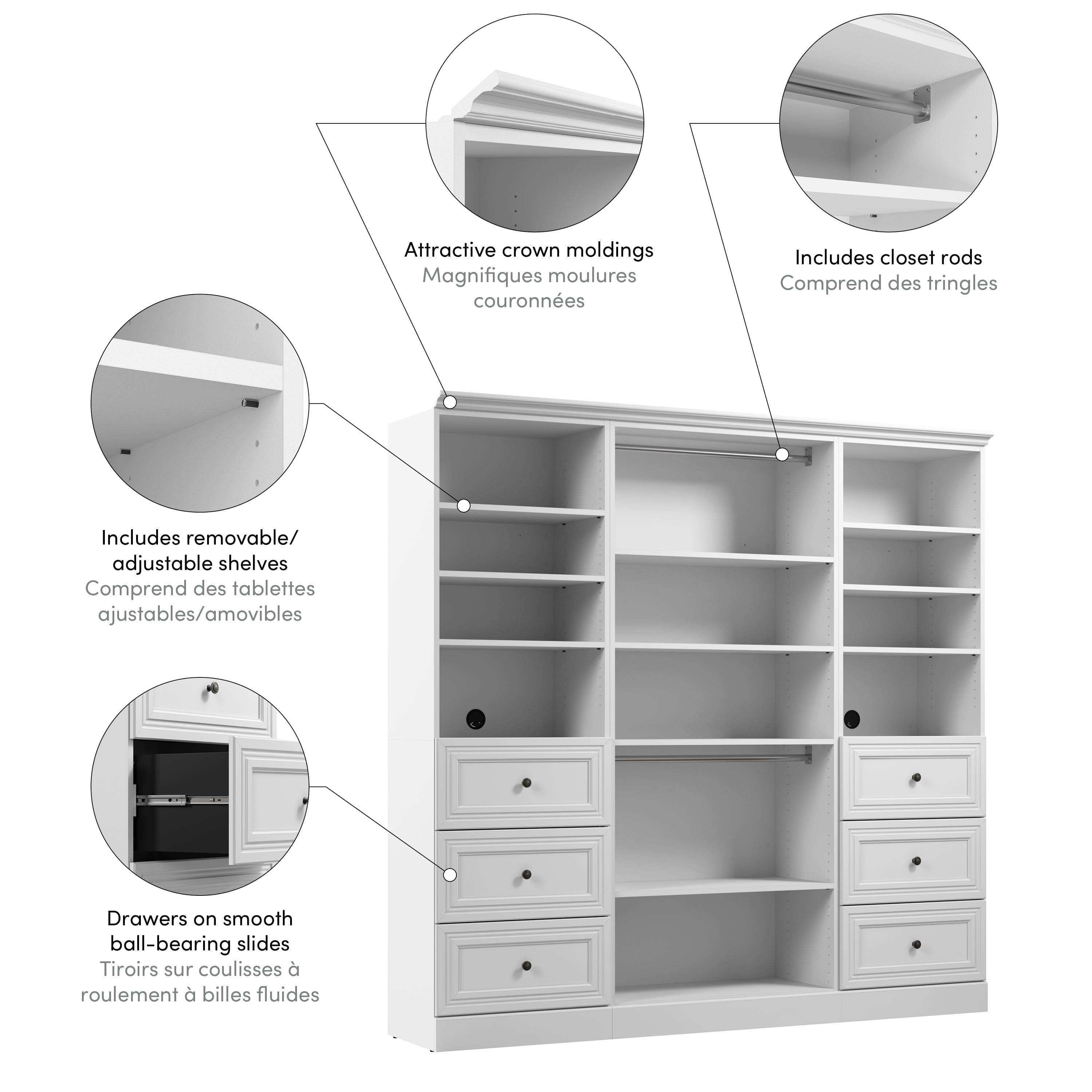 86W Closet Organizer with Drawers - Space Saving Storage Solution for Bedroom, Closet & Office (2 Color Options)