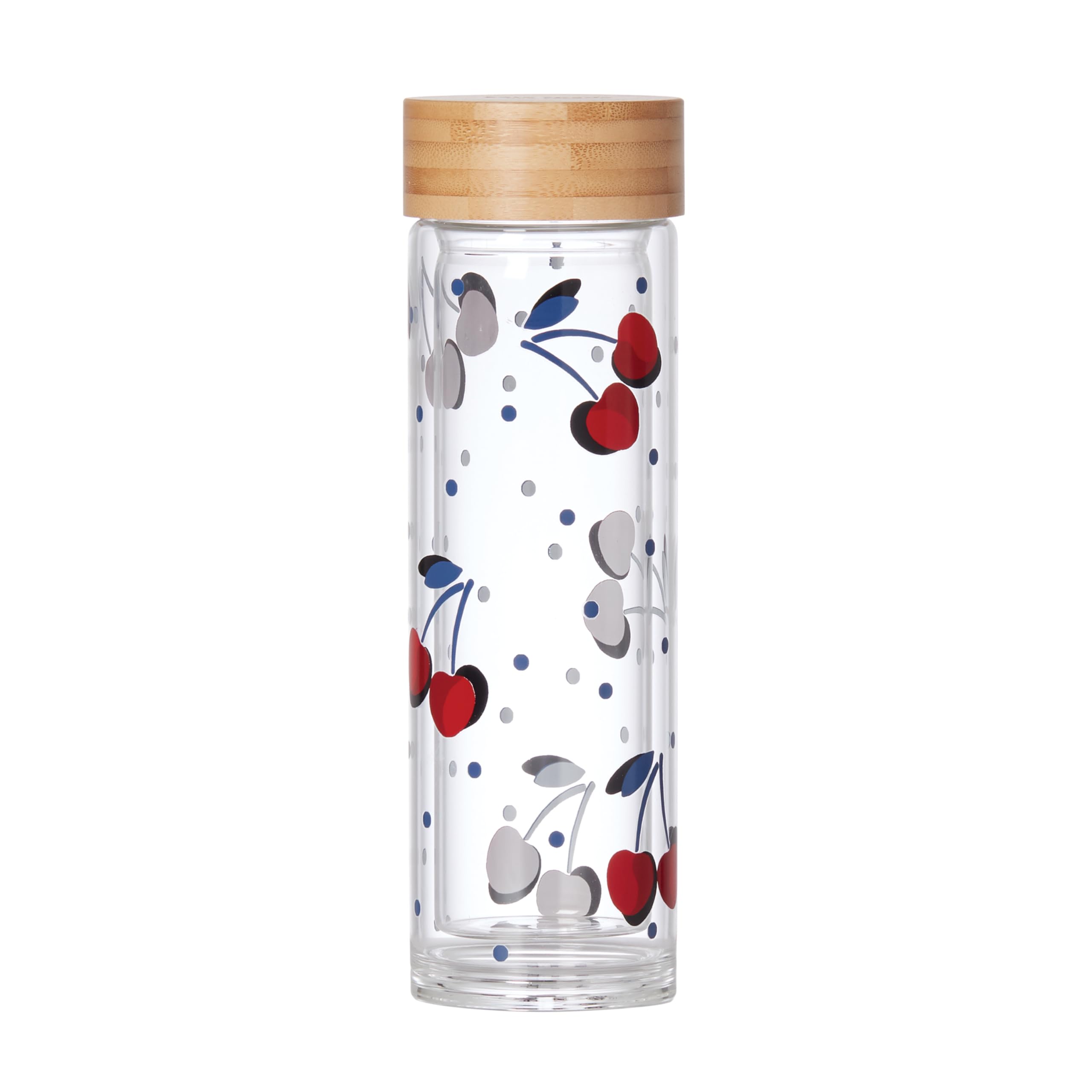 Kate Spade New York Vintage Cherry Dot Water Bottle - 17oz Clear BPA-Free Insulated Tumbler for Work, Gym & Travel - Stylish Reusable Drinkware with Straw Lid
