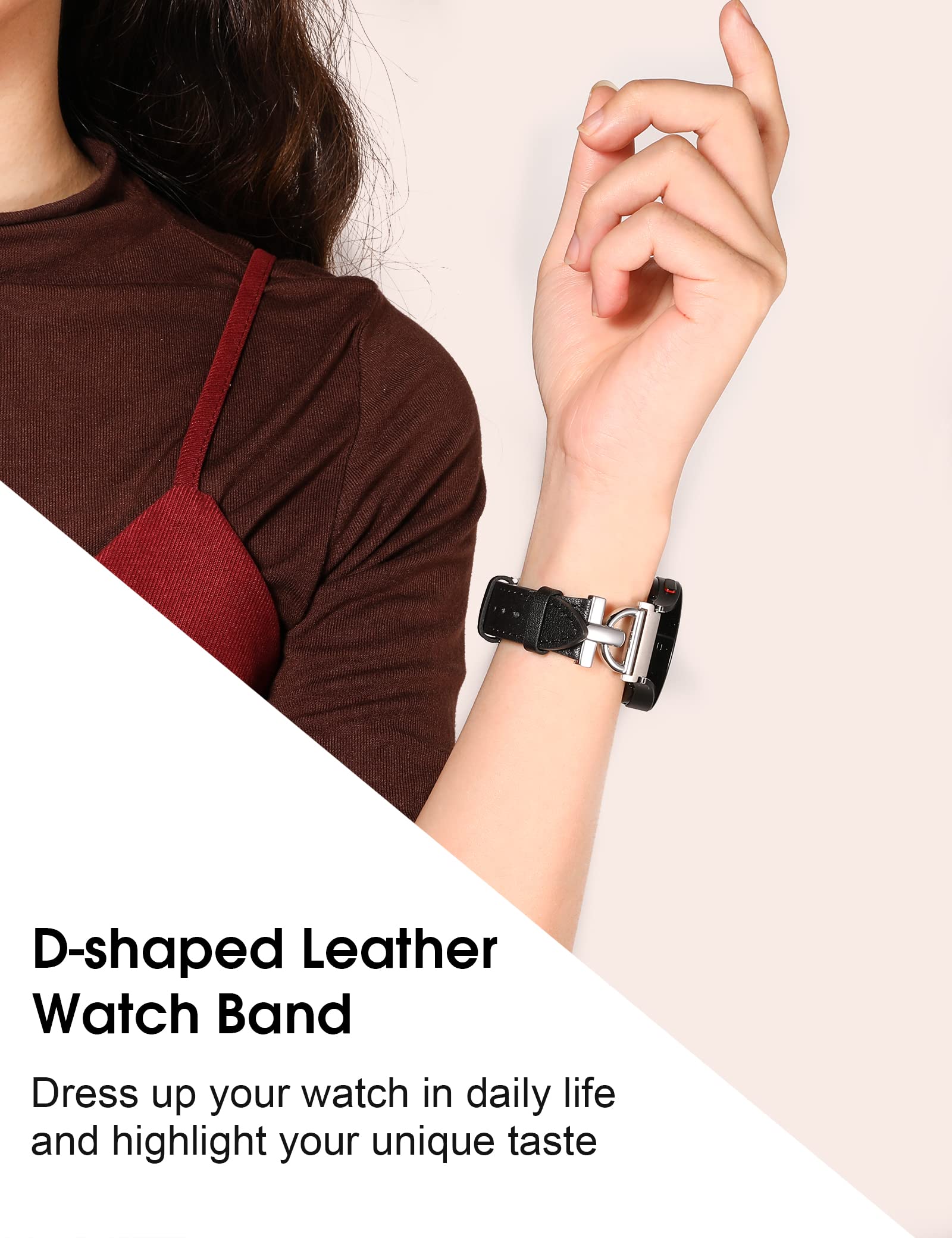 Wearlizer 20mm Leather Watch Band for Samsung Galaxy Watch 7/6/5/4 - Black/Silver - Perfect for Work & Casual Wear