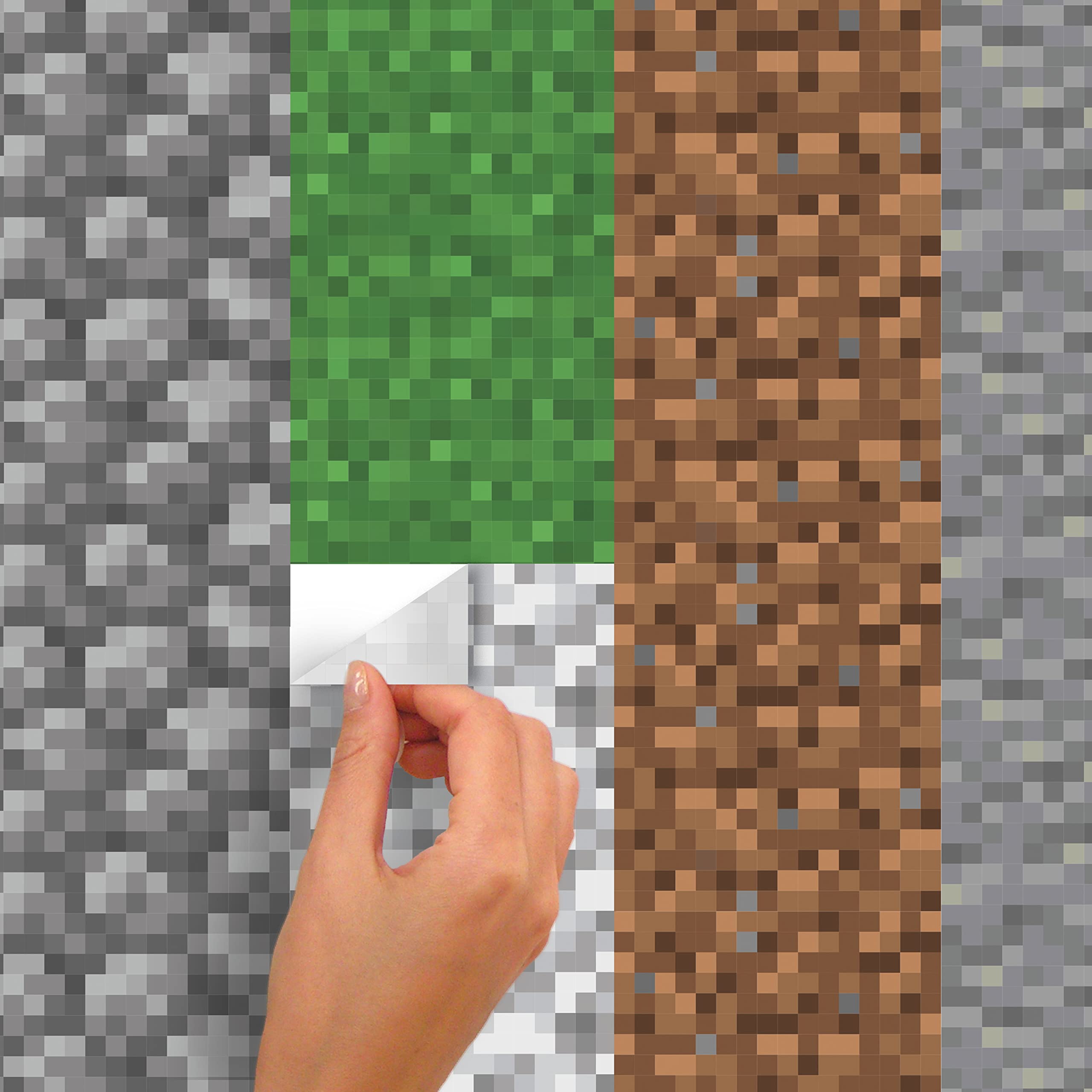 Minecraft Block Strips Peel and Stick Wall Decals - RoomMates RMK5136GM - Easy DIY Wall Decor for Kids Bedroom, Game Room & Classroom